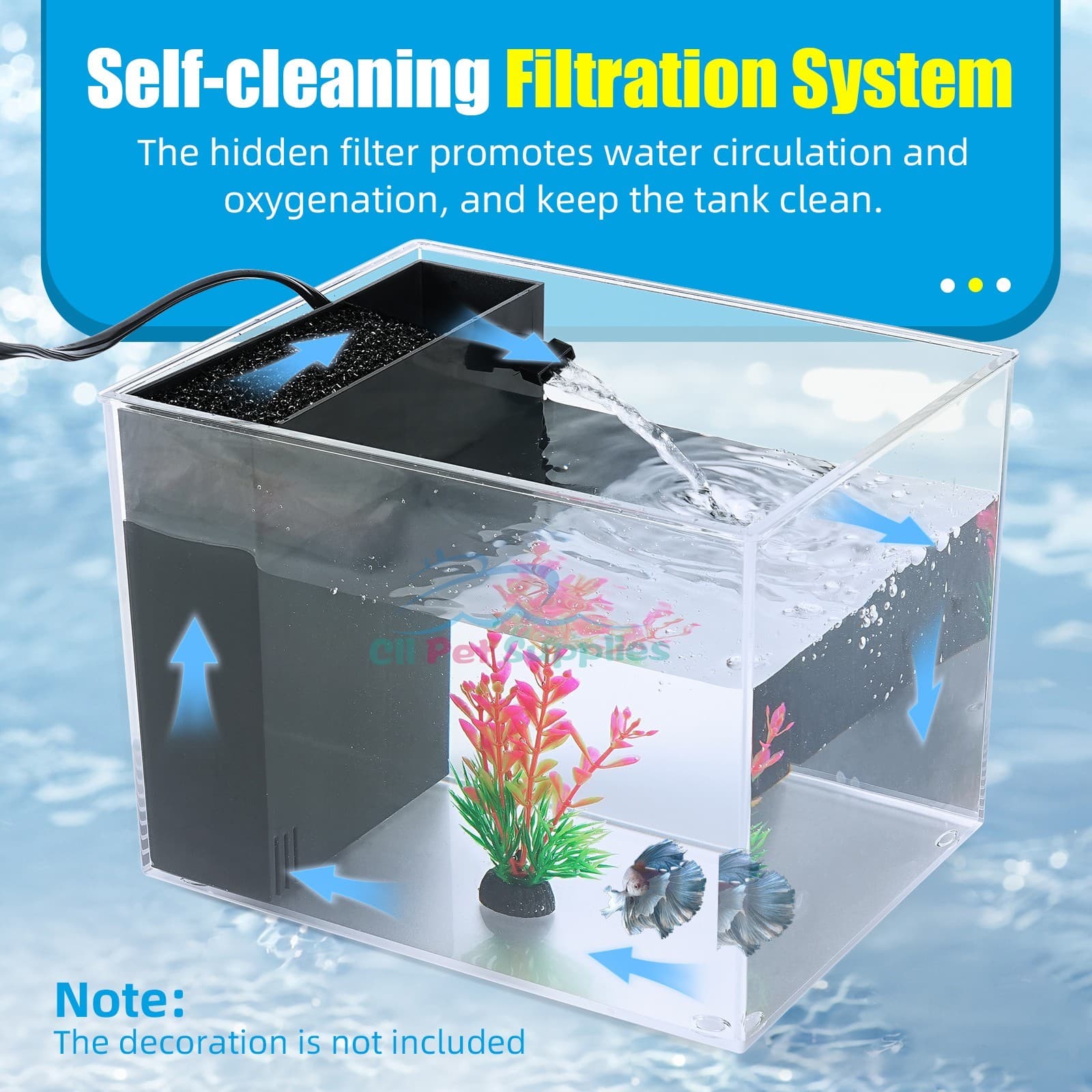Small Fish Tank, 1 Gallon Betta Tank, Aquarium Kit with Light and Water Pump 2