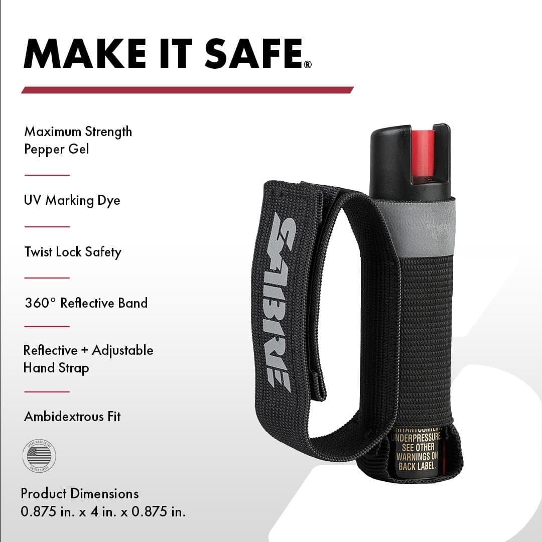 	SABRE Runner Pepper Gel Maximum Police Strength OC Spray Reflective Hand Strap	 2