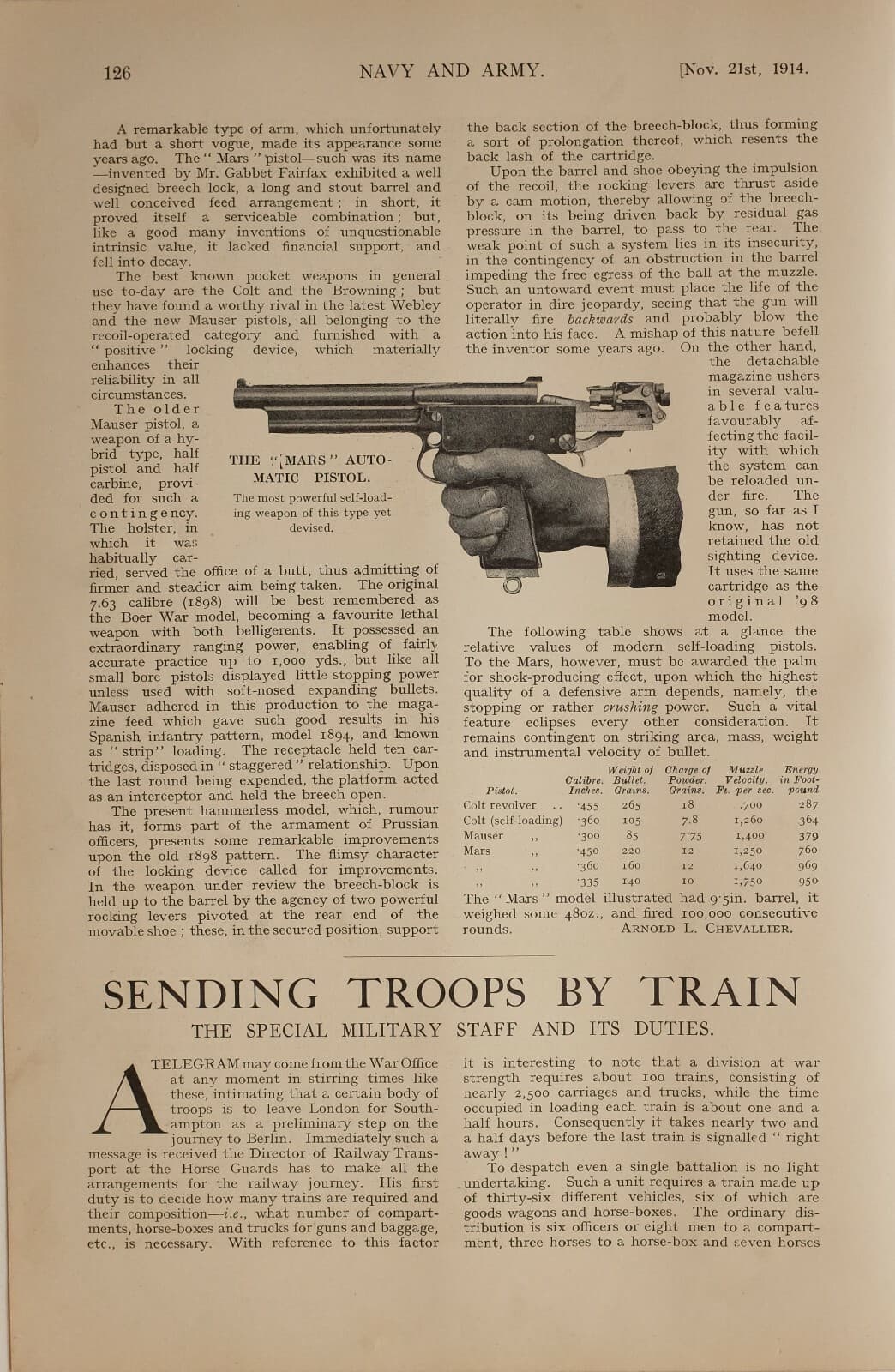 1914 WW1 ARTICLE & PICS SELF LOADING REPEATING PISTOLS MAUSER THE MARS 2