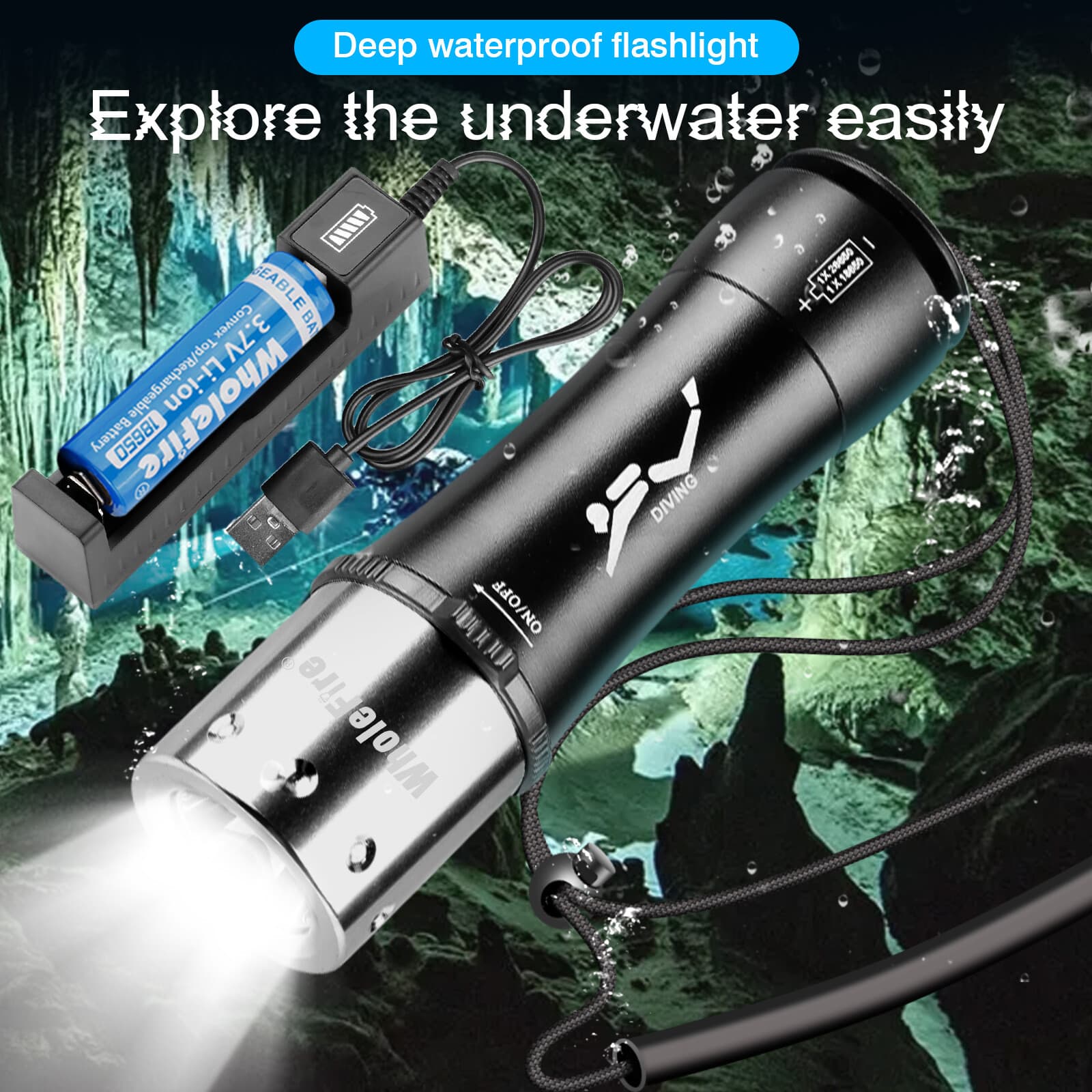 90000LM Underwater 80M Scuba Dive LED Flashlight Waterproof Diving Torch Lamp