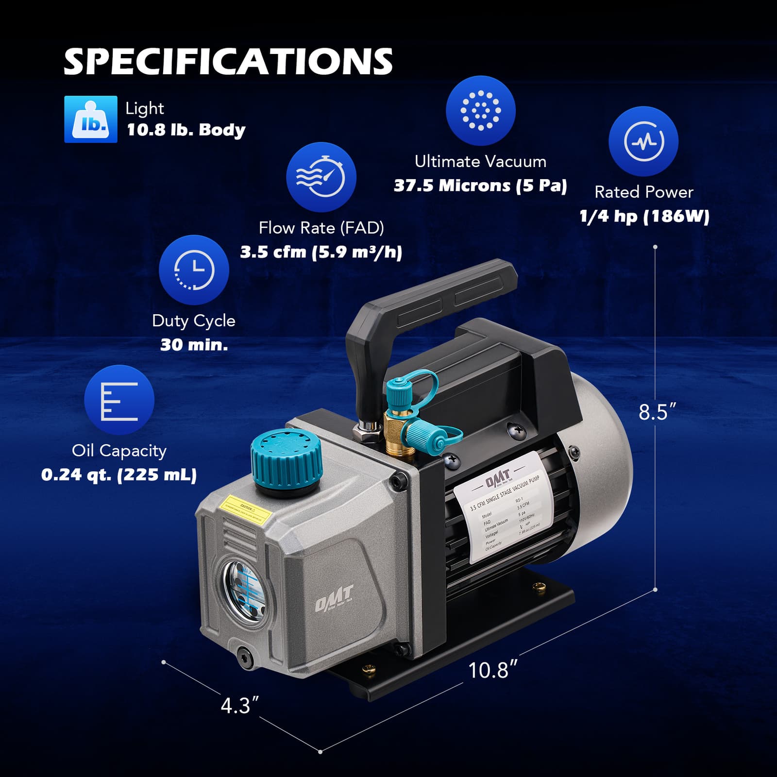OMT Combo 3.5CFM 1/4 HP Air Vacuum Pump HVAC Refrigeration AC Manifold Gauge Set 4