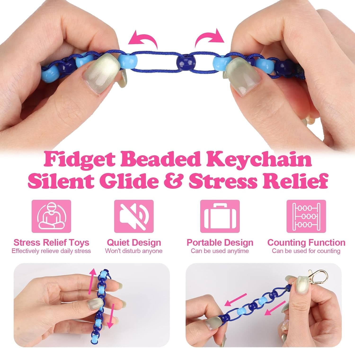 3 Pcs Colorful Beaded Fidget Keychain for Anxiety Stress Relief Plastic...  3