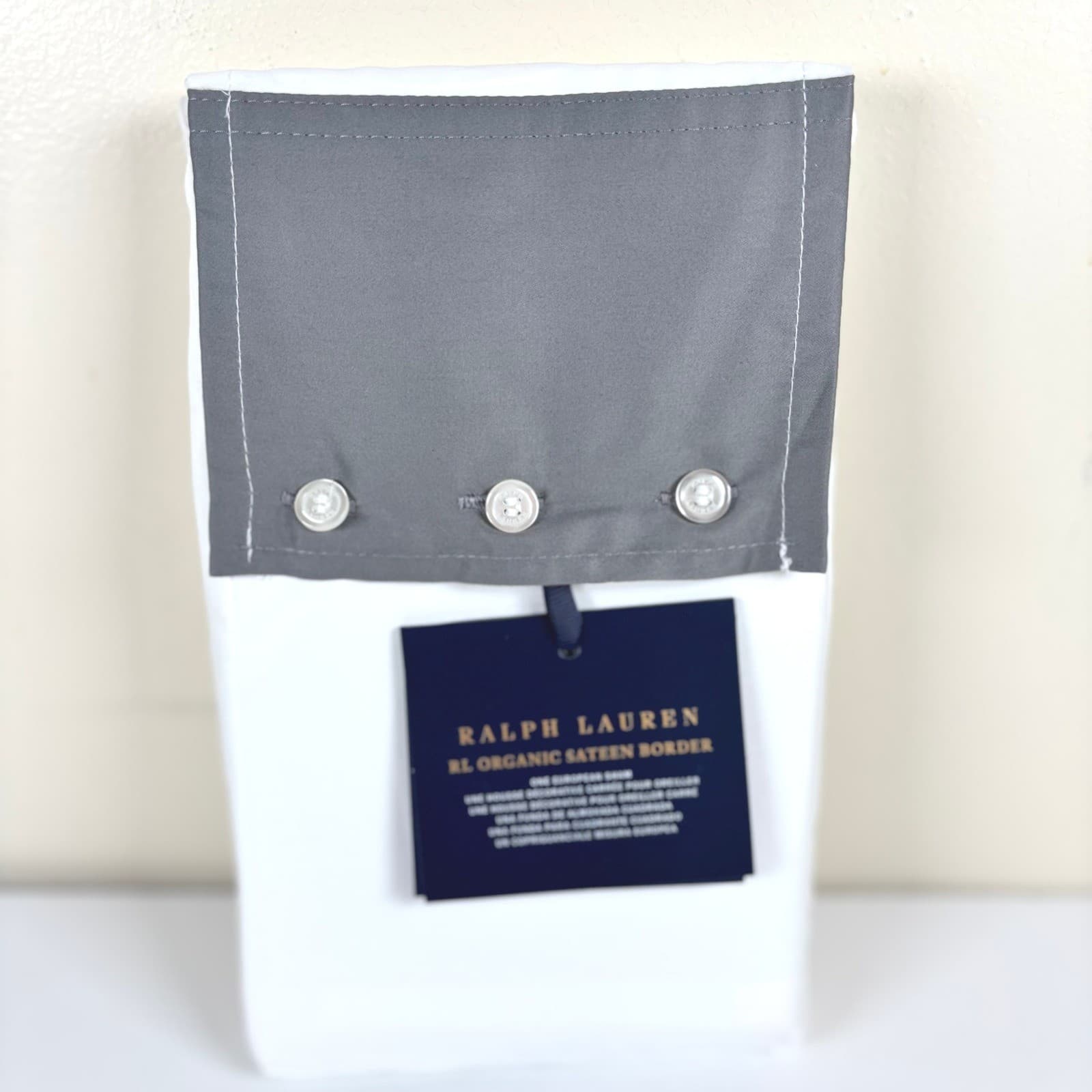 Ralph Lauren Organic Sateen Border European Sham Graphite 26x26 Preppy NEW