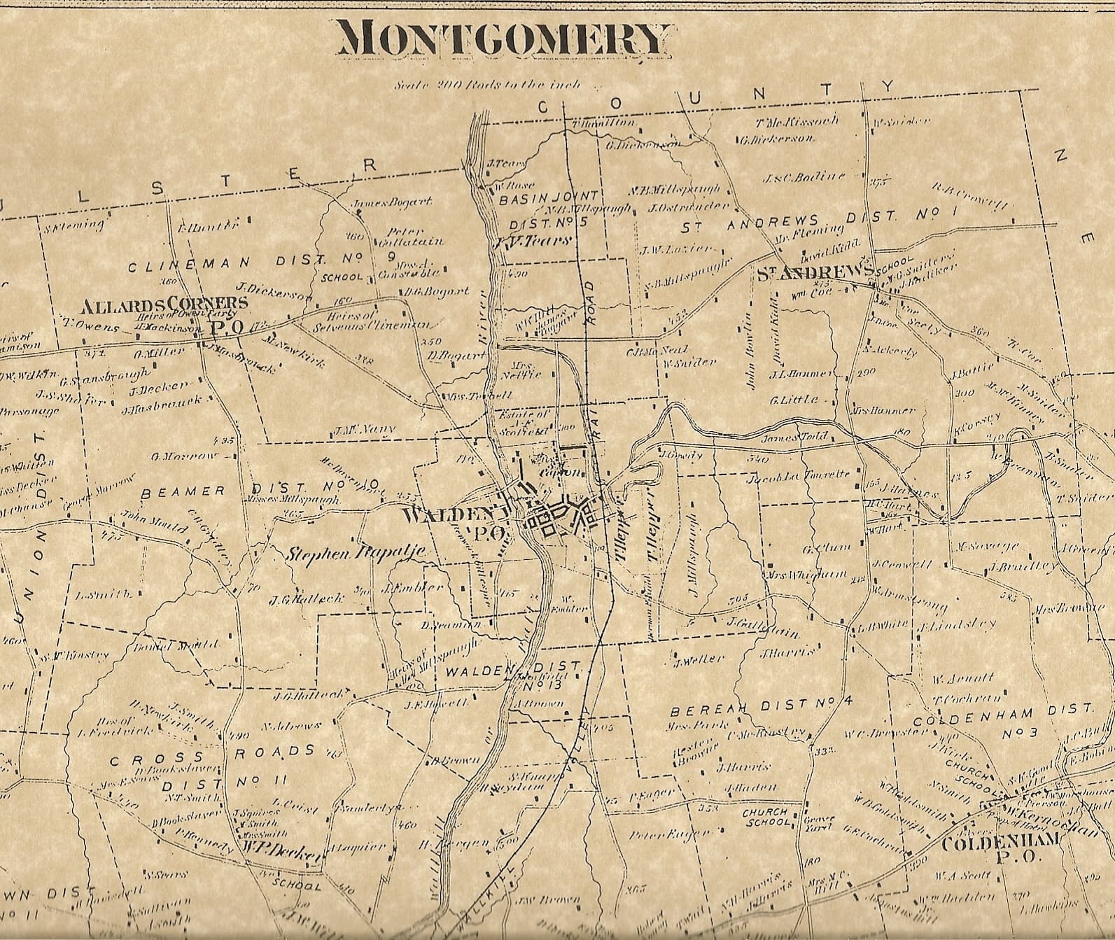 Montgomery Walden John Wayne Airport NY 1875 Map with Homeowners Names Shown