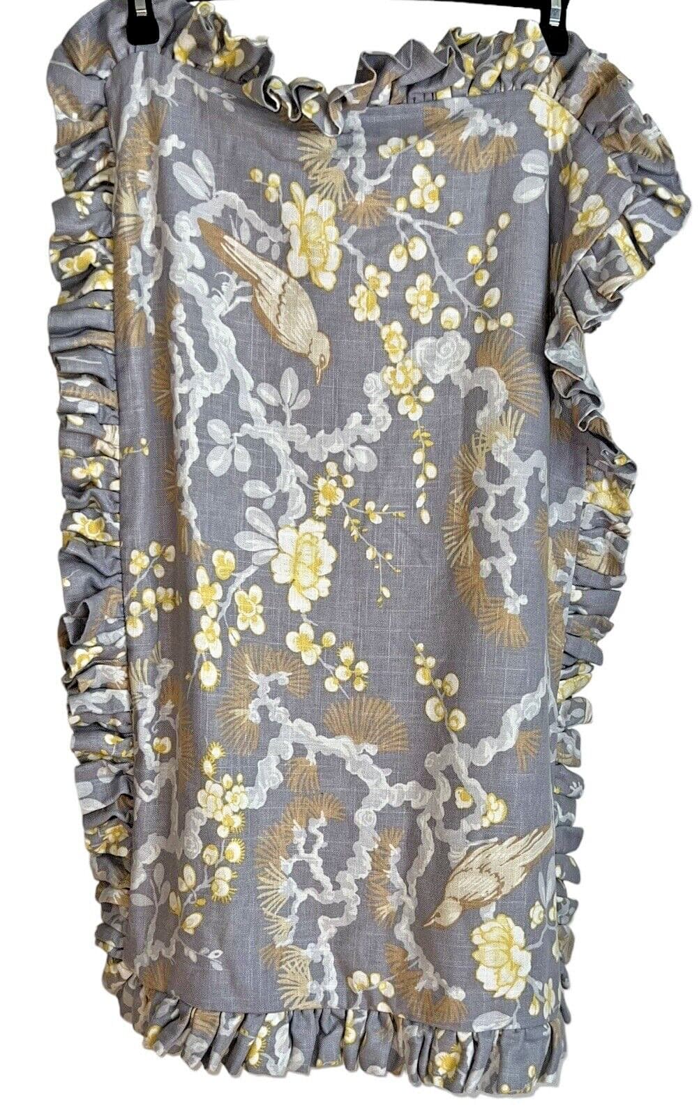 2 Handmade Pillow Shams Gray & Yellow Flowers & Birds Expensive Linen Fabric 35” 2