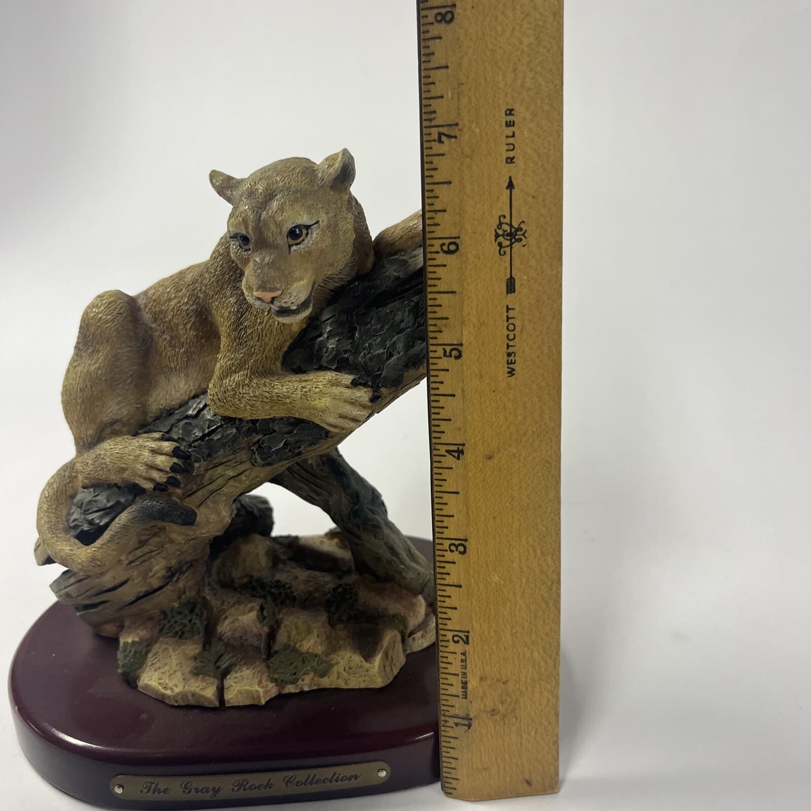 Amy and Addy The Gray Rock Collection Rare Sculpture Mountain Lion On Log 2