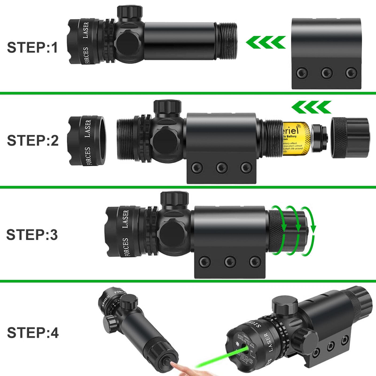 Tactical Green Laser Sight Rifle Gun Dot Scope Rail with Switch - Barrel Mounts 4