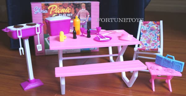 NEW GLORIA DOLL HOUSE FURNITURE PICNIC Bench BBQ Stand Lounger PLAYSET (9504) 3