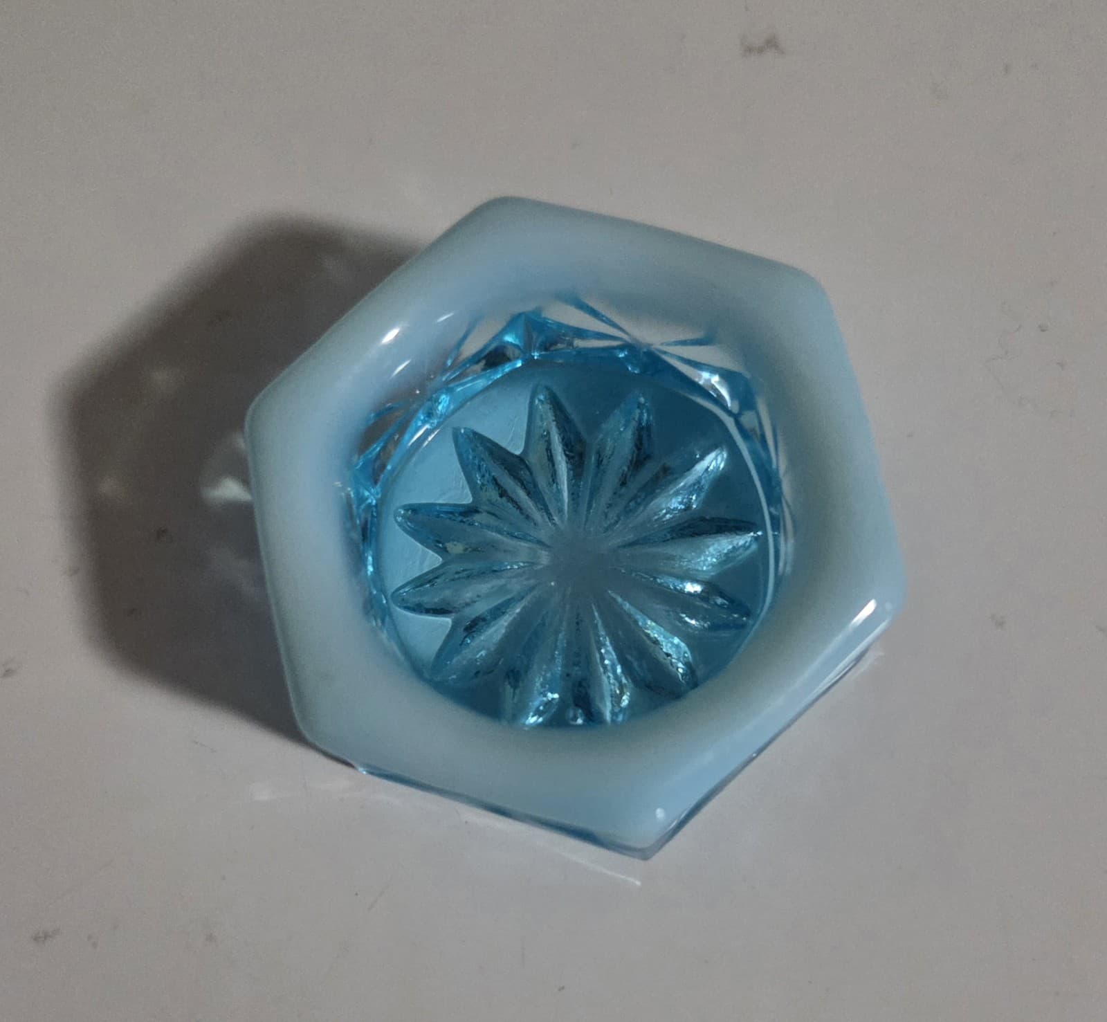 Mosser ~Open Salt Cellar ~ Blue Opalescent Hexagon  2