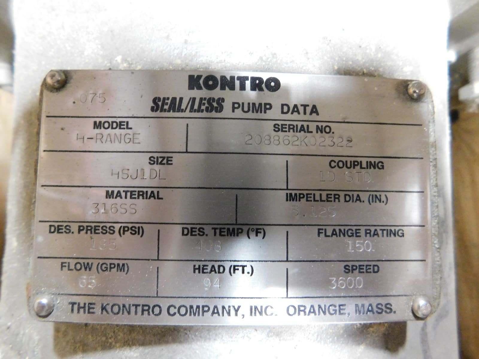 Kontro Magnetic Drive Pump Model H Stainless Steel SS, 2" x 2", 3600 RPM, 65 GPM 6
