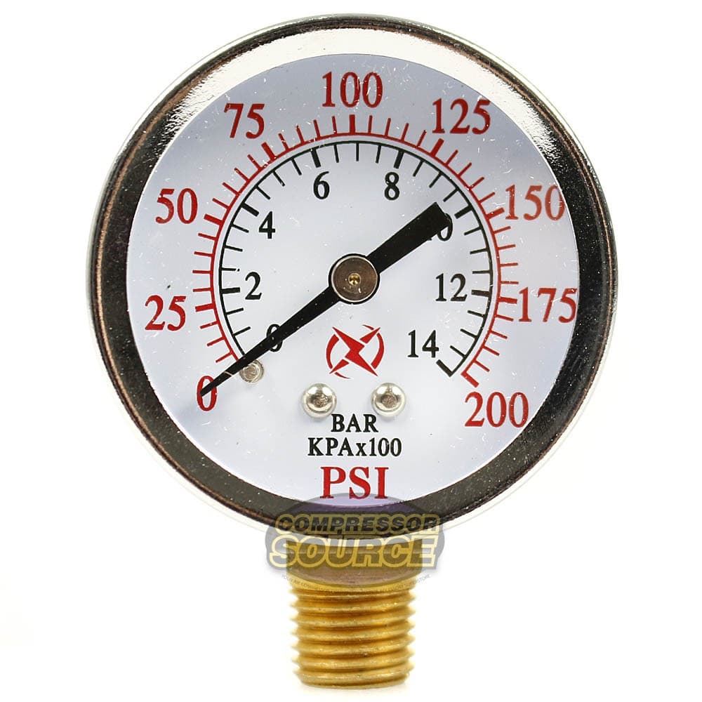 2 Air Compressor Pressure Hydraulic Gauges 2" Face Side Mount 1/4" NPT 0-200 PSI 2