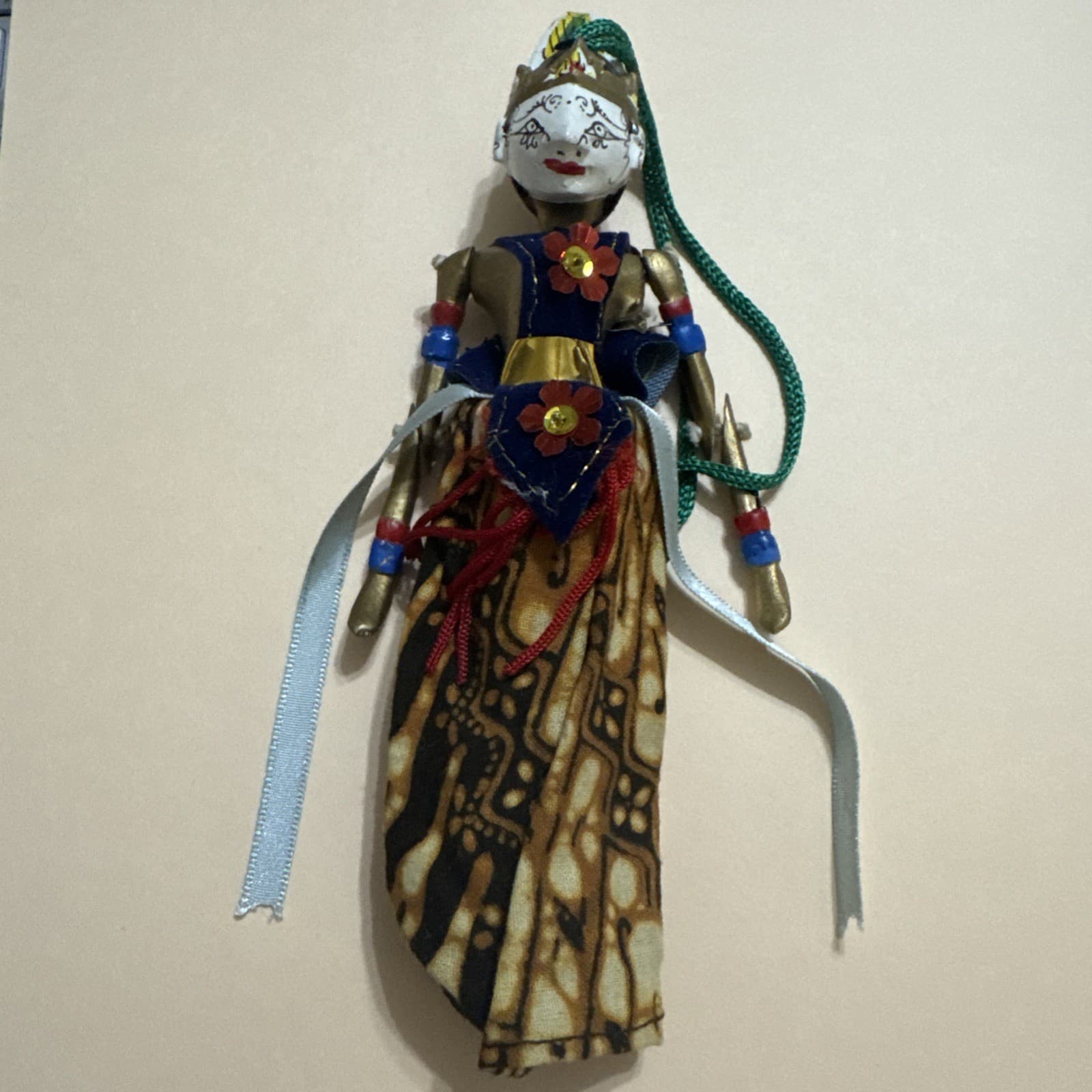 VTG Indonesian Rod Puppet Wayang Golek Java Shadow Hand Carved Wooden Doll 6” 2