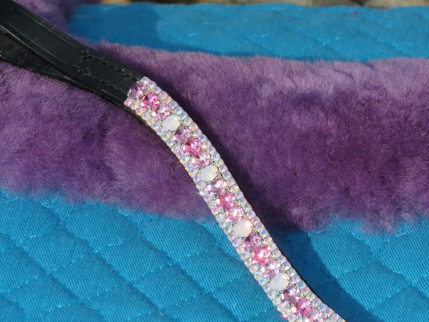 FSS SHIMMER ROSE BABY PINK LILAC OPAL CRYSTAL Bling Rhinestone V Curve Browband 3