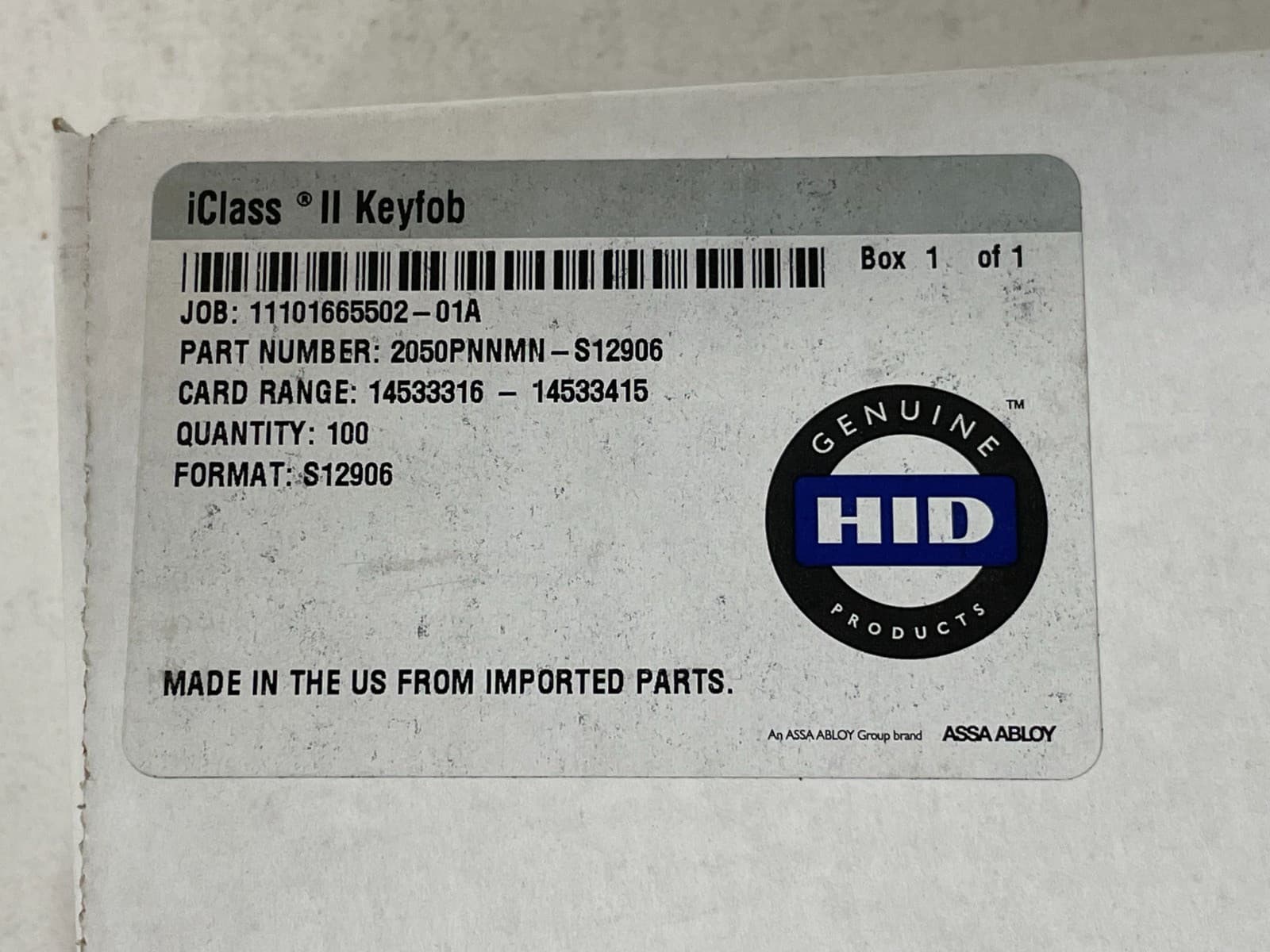 1 pc, NEW iClass II Keyfob 2050PNNMN HID L4 3