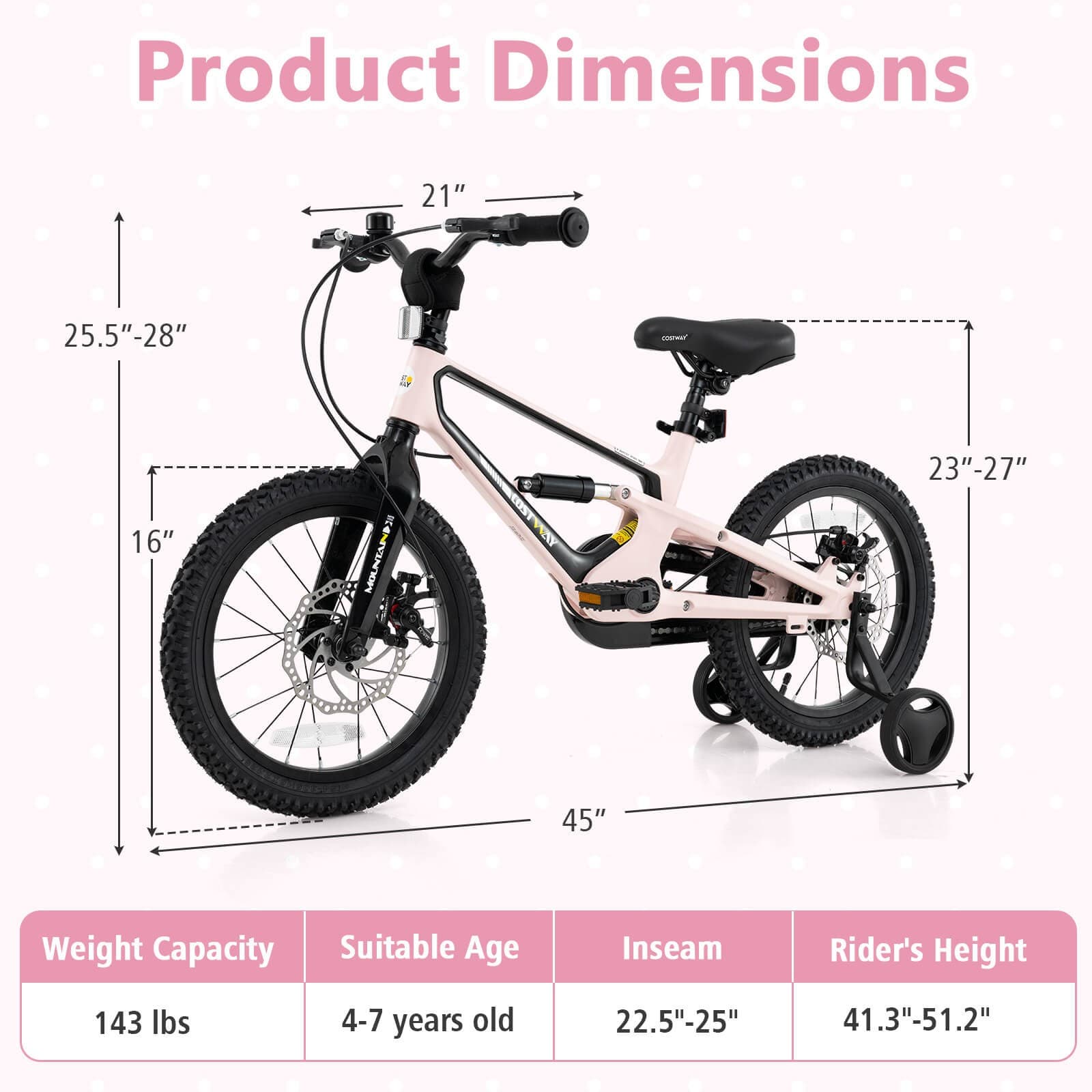 16 Inch Children Bicycle w/ Training Wheels & Double Disc Brakes Adjustable Seat 2