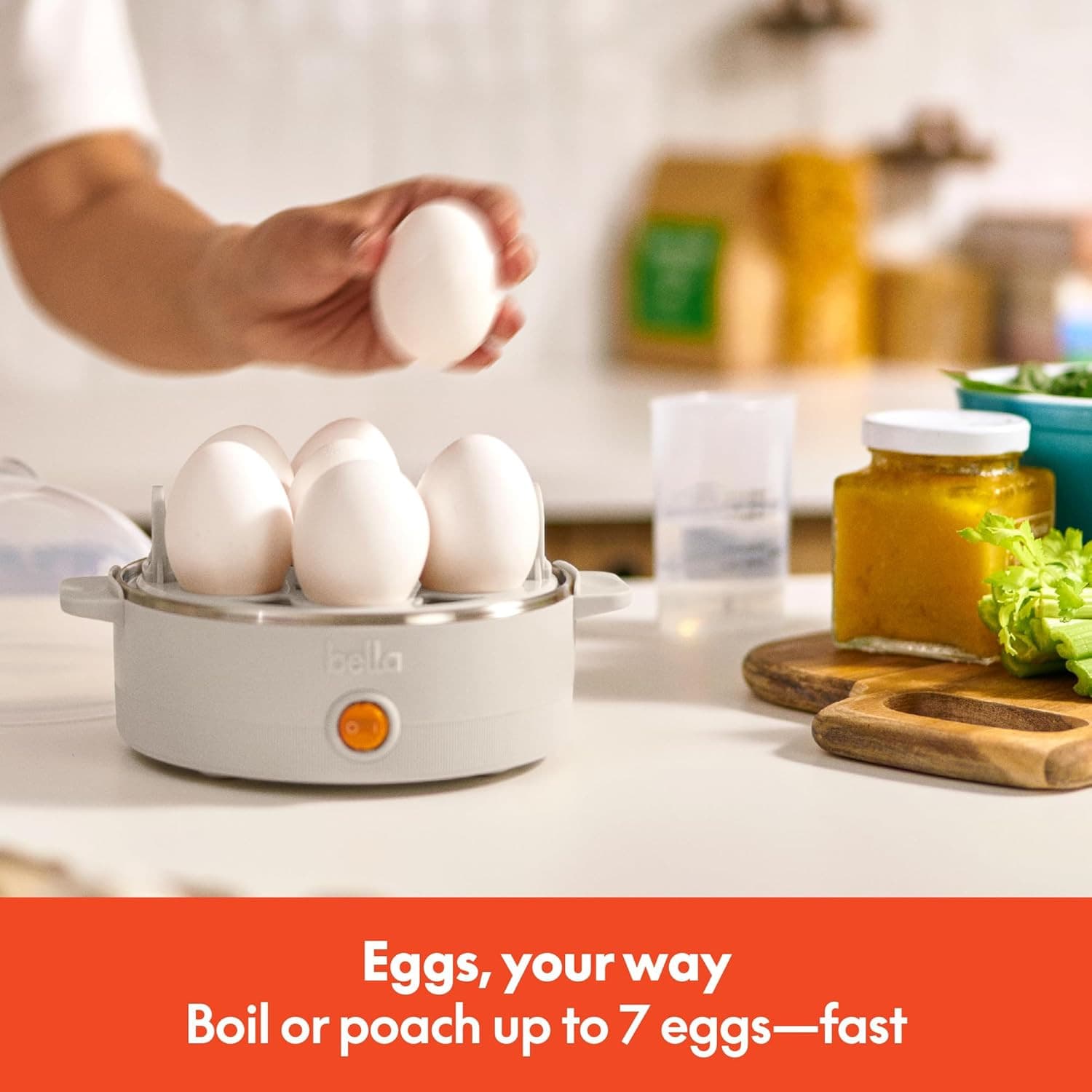 Electric Egg Cooker, 7 Eggs Capacity Tray, Single Stack, for Poached, Scrambled, 2