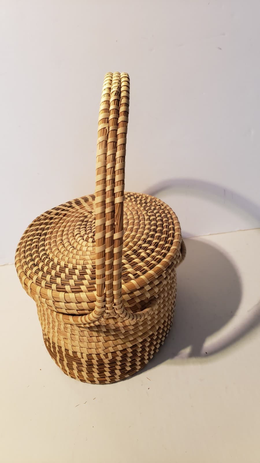 Gullah SC Sweetgrass Large Handled Basket With Attached Lid AS IS 2