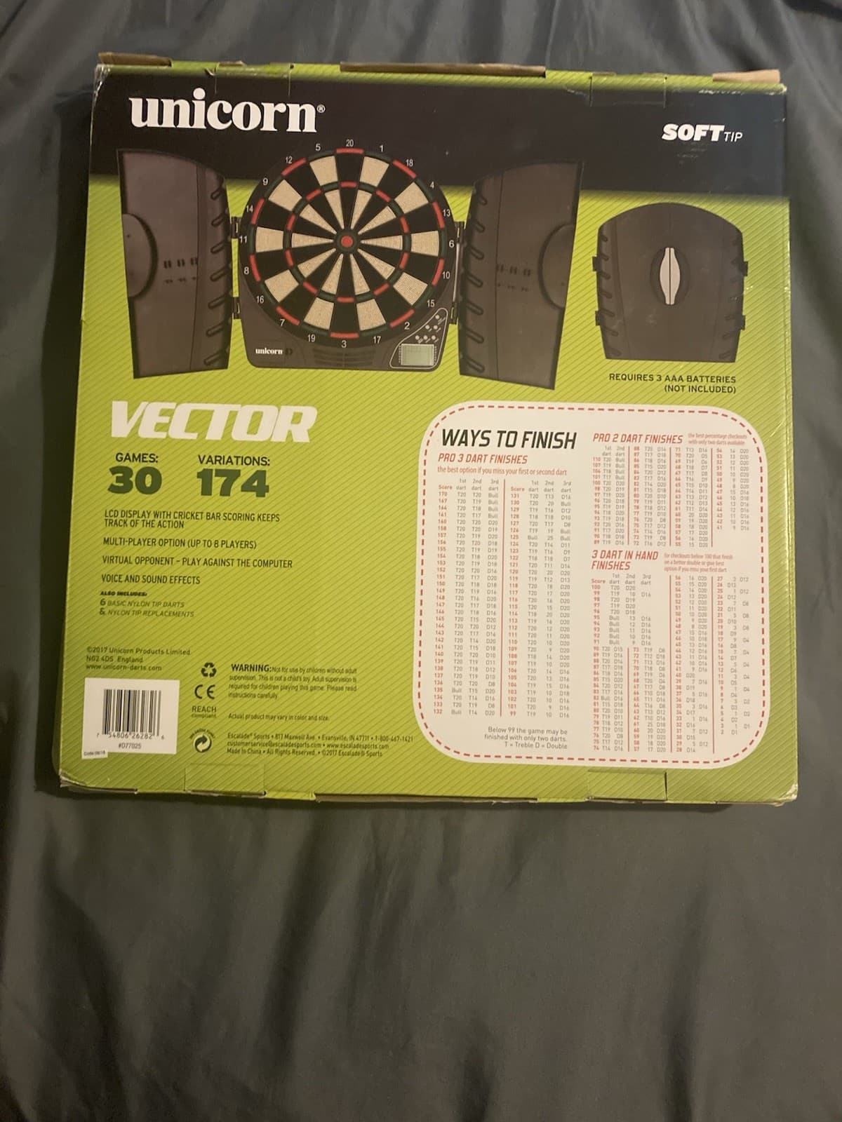 Unicorn VECTOR Electronic DARTBOARD CABINET 30 Games 174 Variations NEW OPEN BOX 2