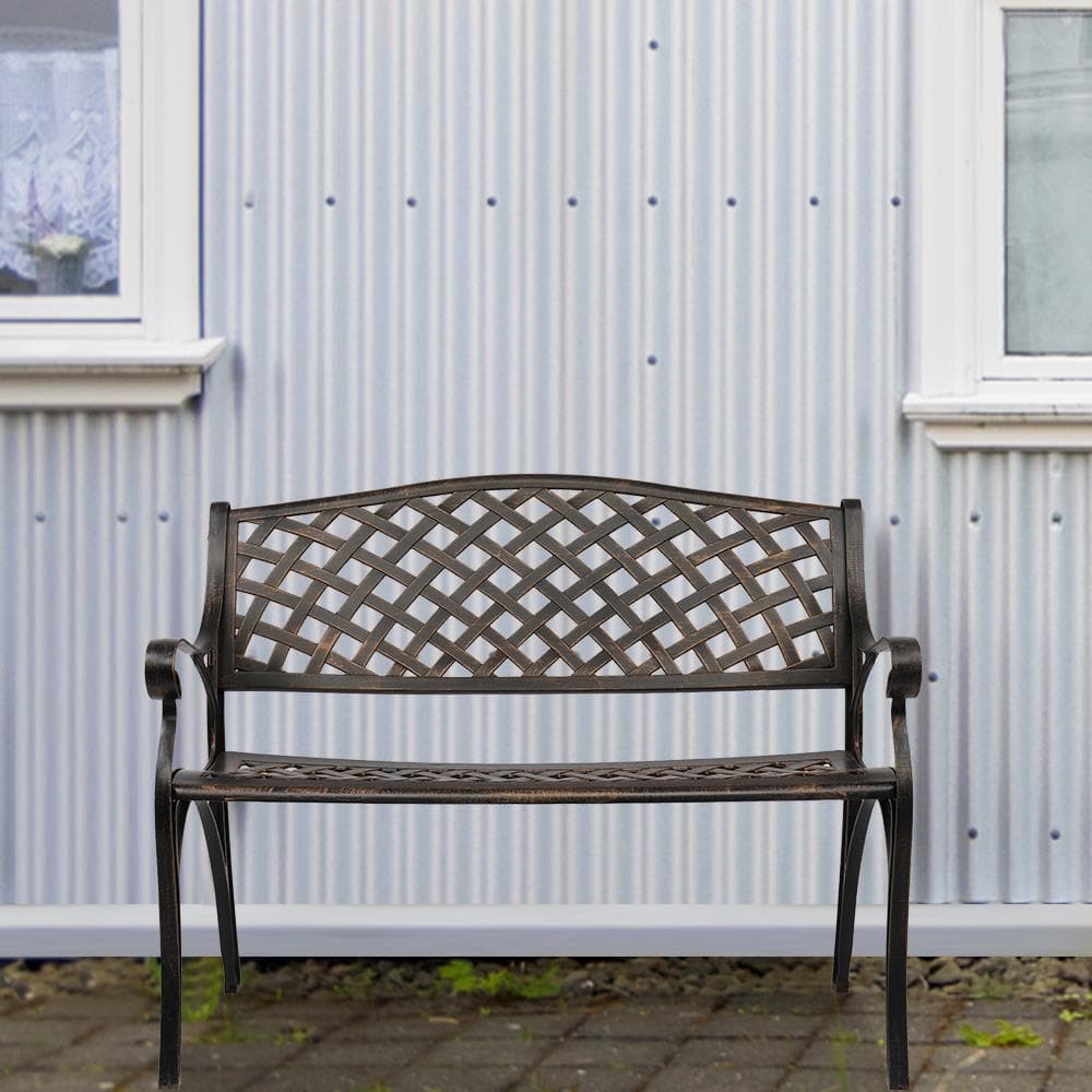All-weather Outdoor Cast Aluminum Bench With Mesh Backrest Seat Surface Benches 2