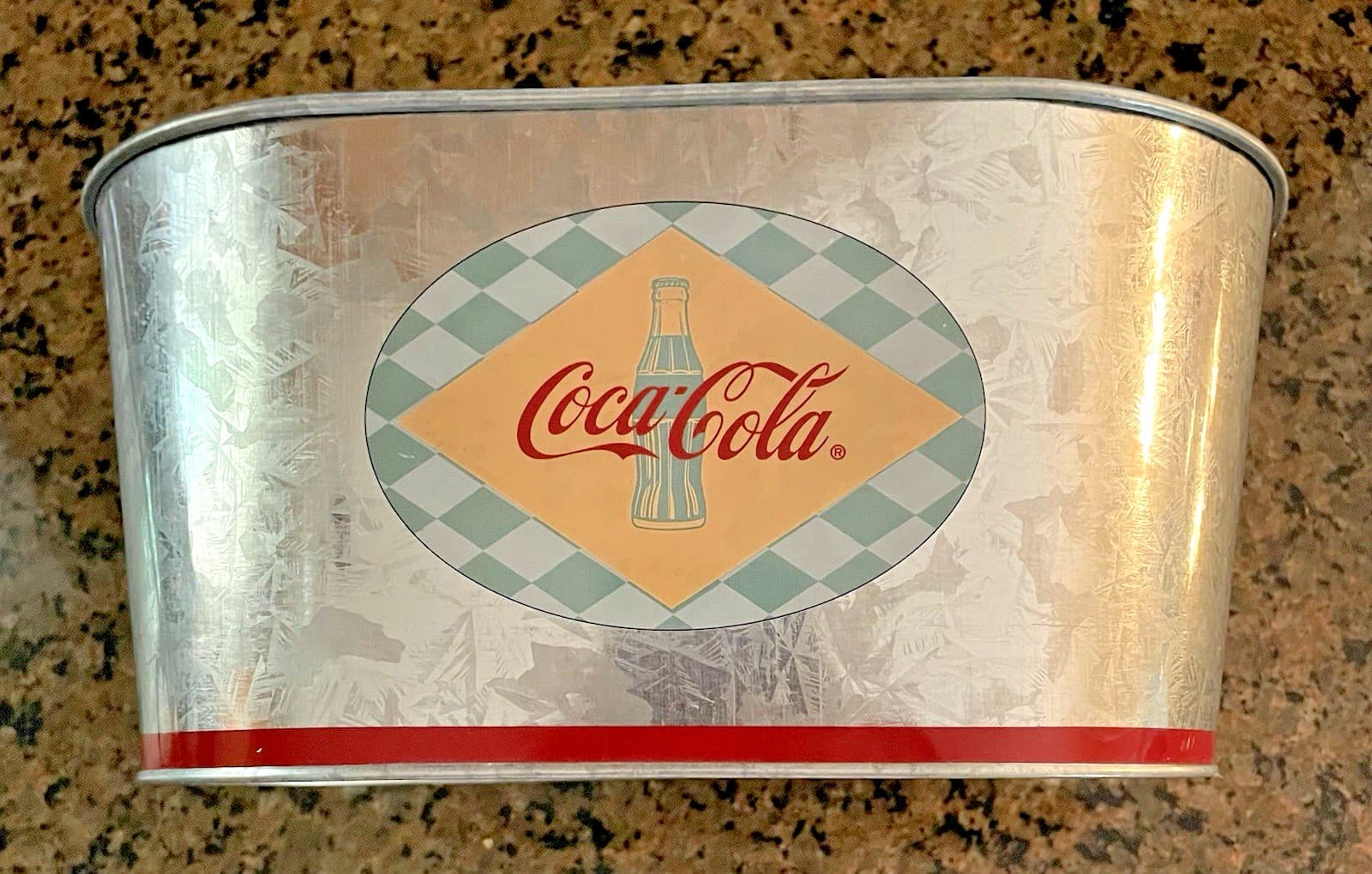 COKE Tin Oval Tub With Liner Coca-Cola Emblem Galvanized Metal 9” X 5” Gift etc 6