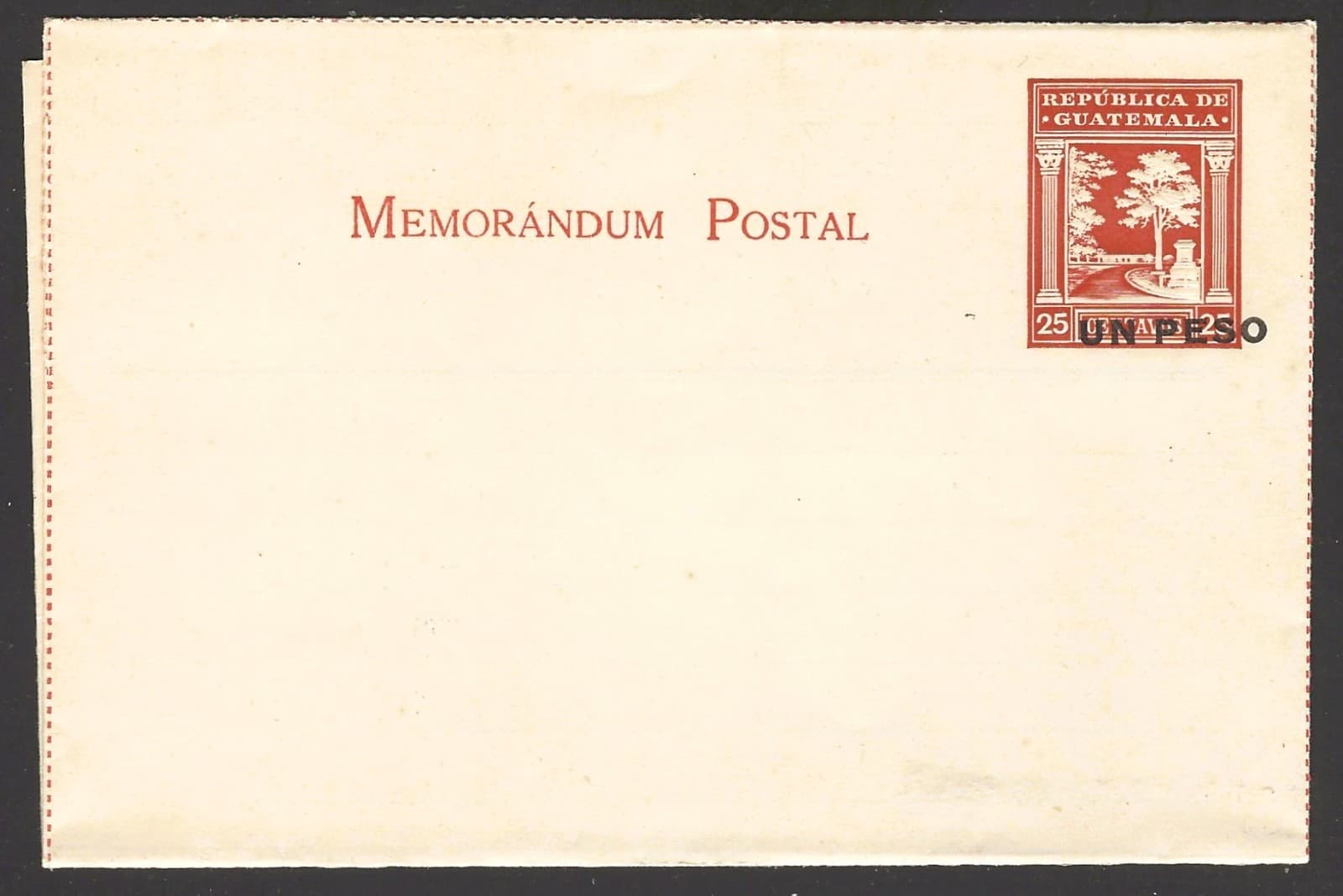 GUATEMALA 1924 SURCHARGED POSTAL MEMORANDUM MINT