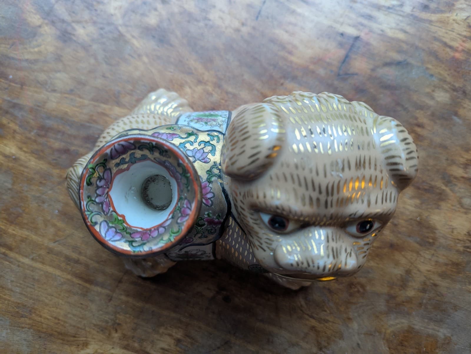 Vintage Foo Dog Inkwell Chinese Ceramic Porcelain  6