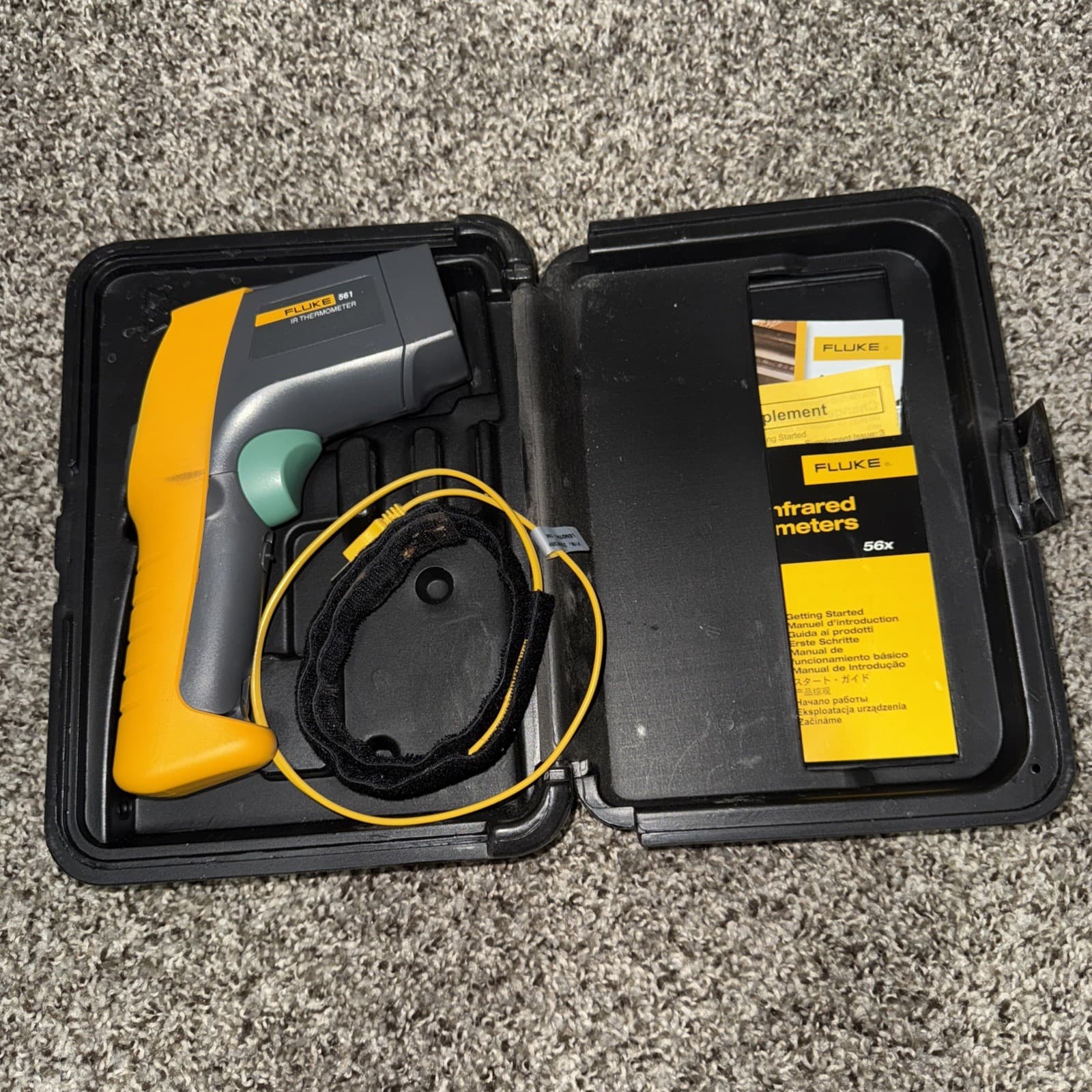Fluke 561 HVAC Infrared IR and Contact Thermometer Case Hook and Loop Tape Probe