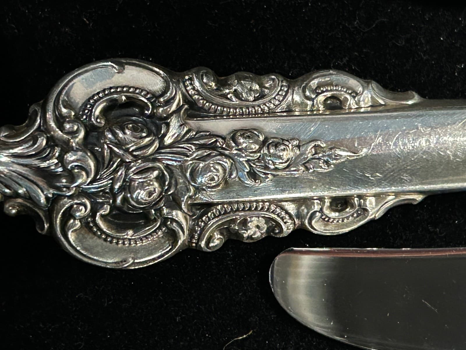 18 Wallace Grande Baroque 9" Dinner Knife Sterling Silver Handle No Monogram 3