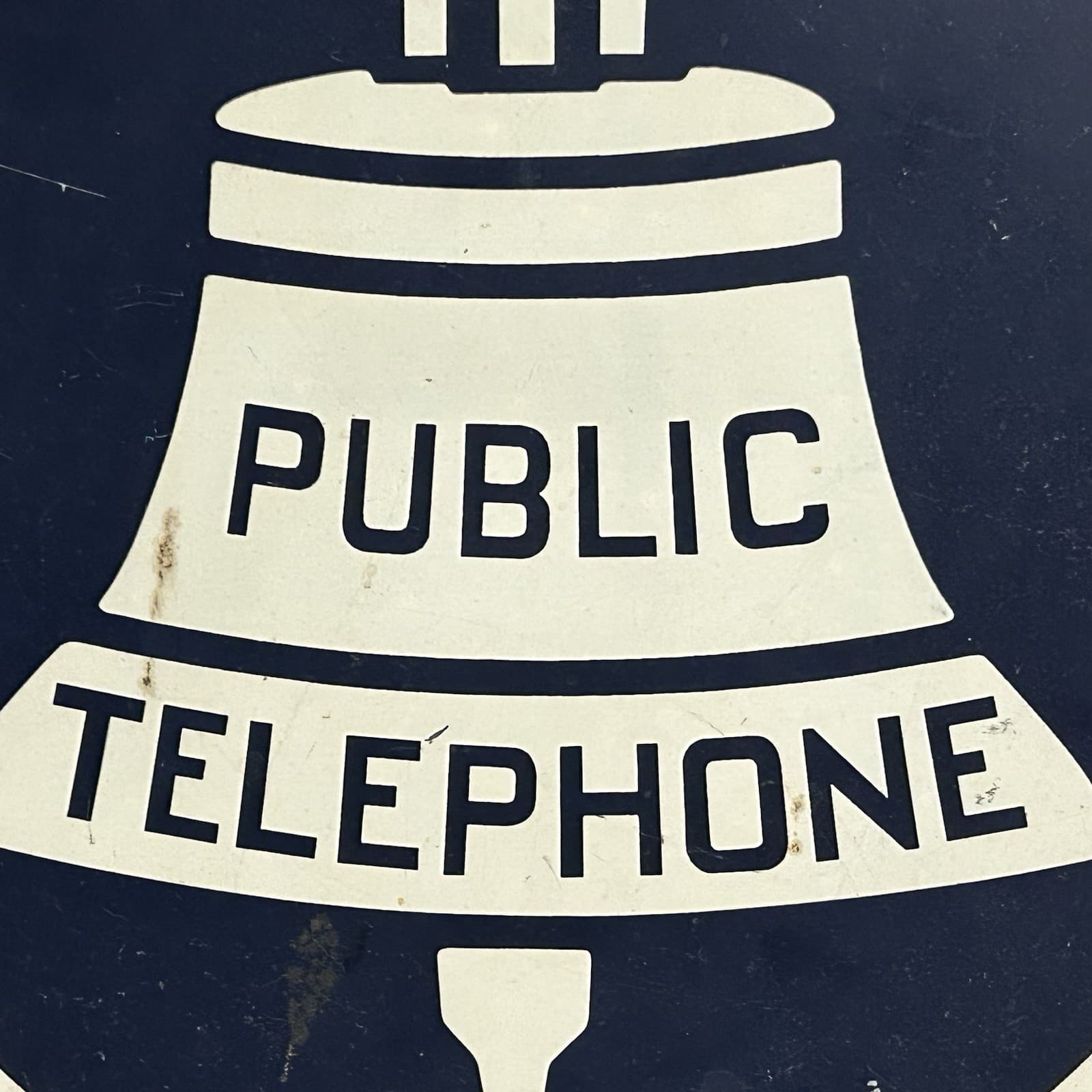 Vtg Metal Public Telephone Sign Bell System Double Sided Flange Bllue White 3