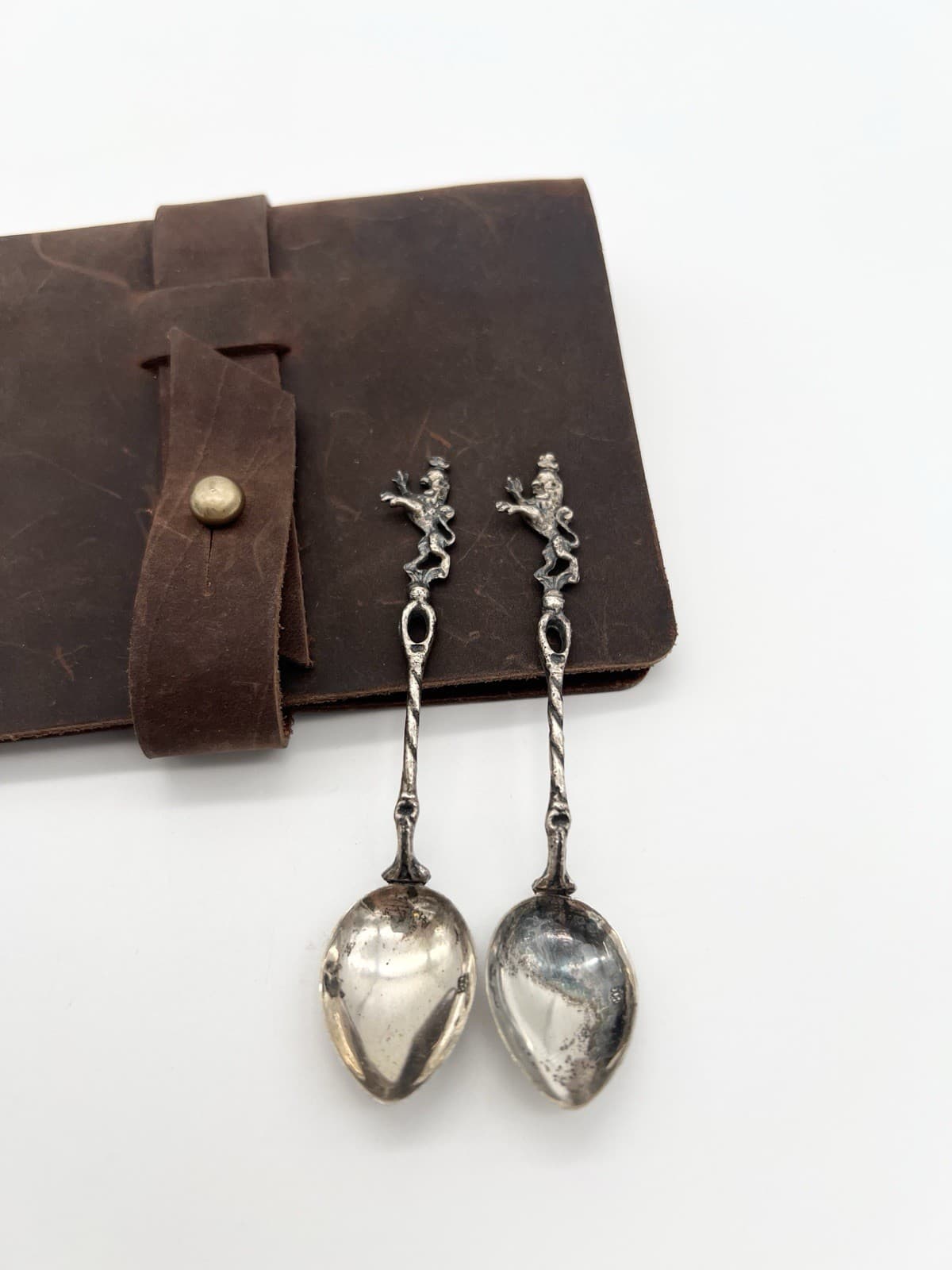 Vintage Set of 2 Silver Souvenir Demitasse Spoons Heraldic Griffin Finials 2