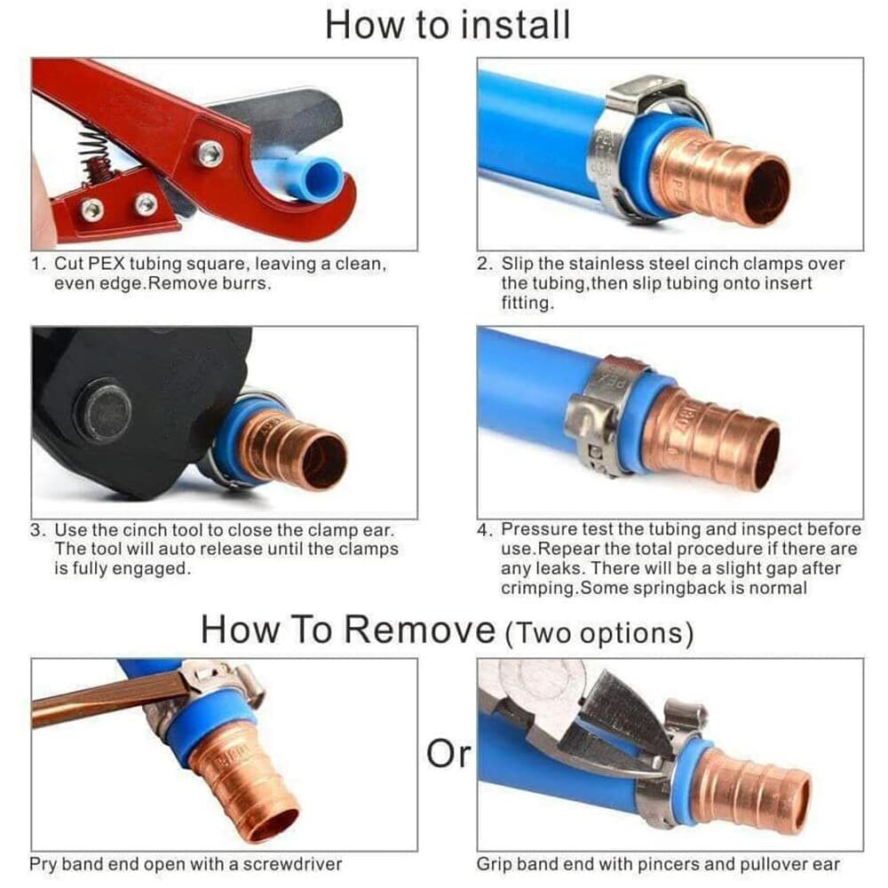 100pcs 3/8" PEX Crimp Rings Cinch Ear Pinch Clamp for PEX Tube Stainless Steel 4