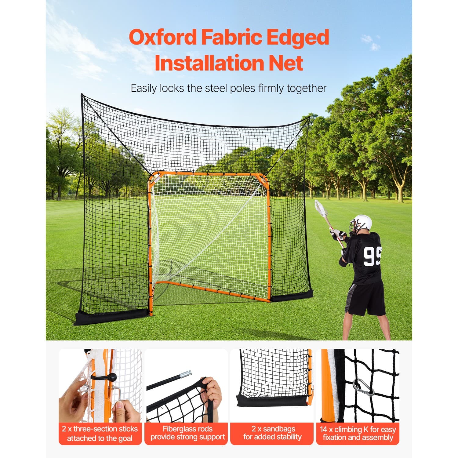 Uimoso 12x9 ft Hockey Lacrosse Backstop Net for Training and Extended Coverage 3