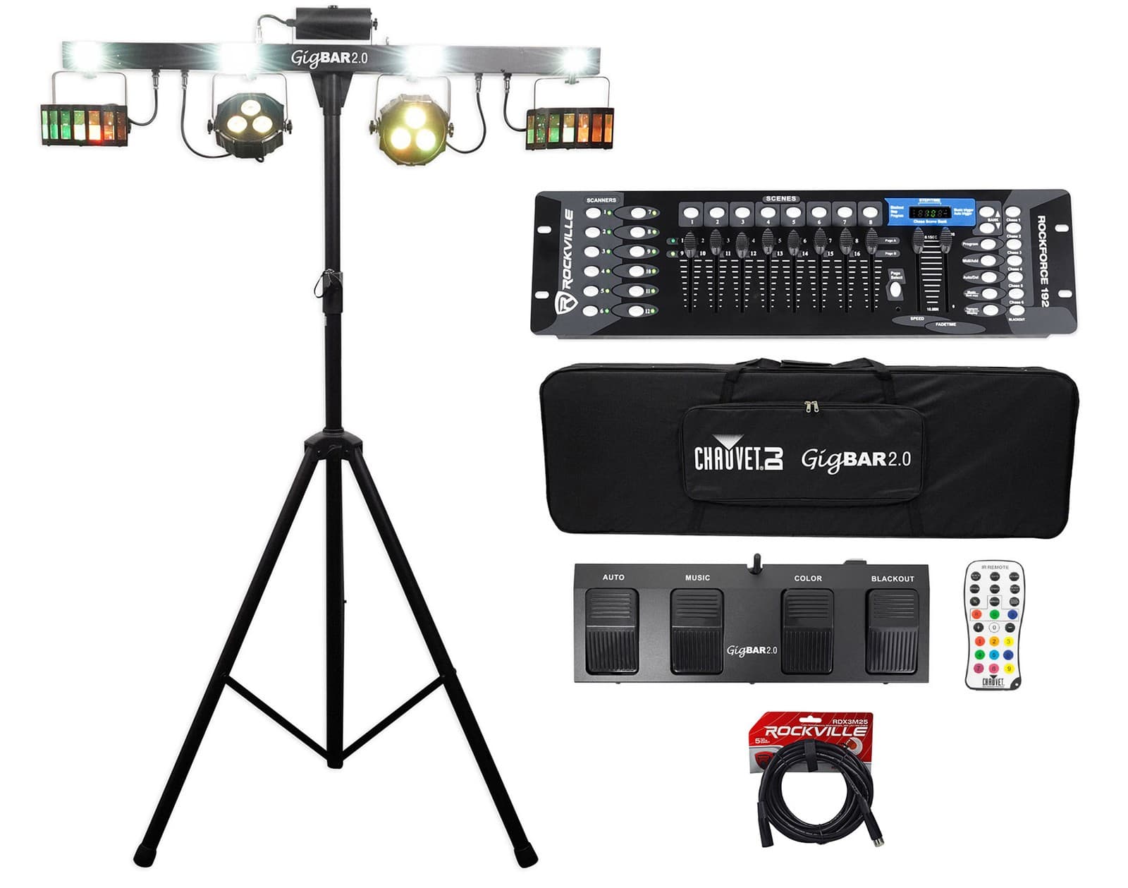 Chauvet GigBar 2.0 Light FX Bar w/Tripod+Footswitch+Remote+Bag+DMX Controller