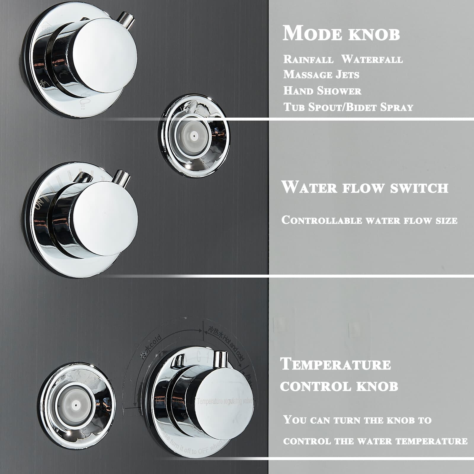 Stainless Steel LED Rain&Waterfall Shower Panel Tower System Massage Body Jets 4