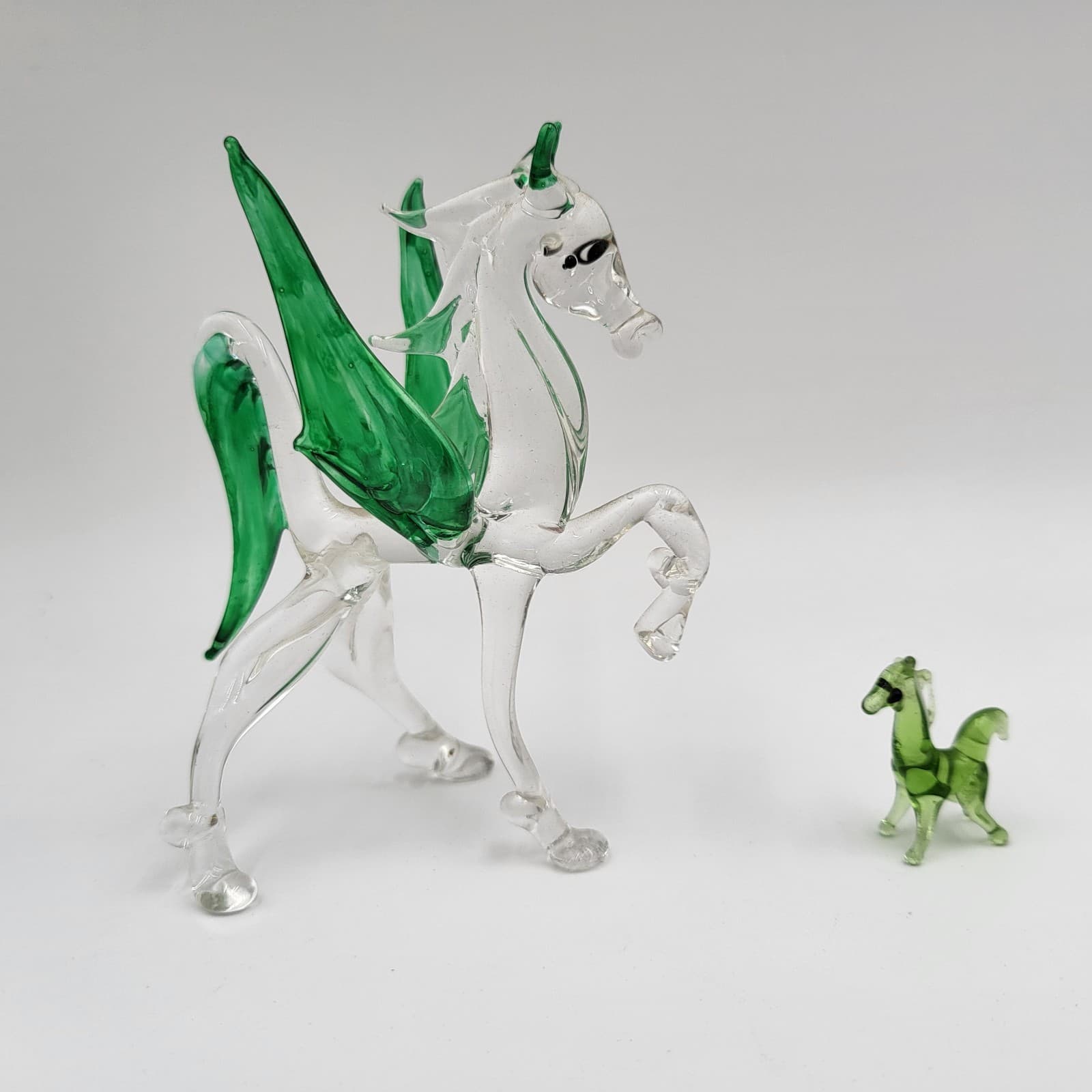Vintage Blown Art Glass Pegasus Winged Horse Mini Figurine Set of 2