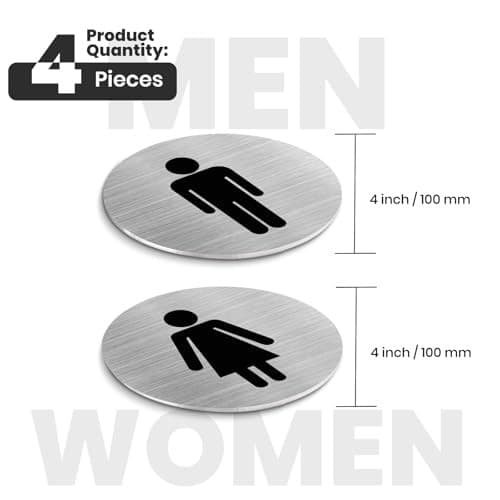 Toilet Signs 4 Inch Aluminum Self-Adhesive Man and Woman Waterproof WC Sign  3