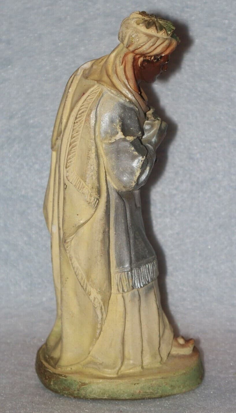 VINTAGE MID CENTURY CHALK 5 3/4" TALL WISE MAN KING CHRISTMAS NATIVITY FIGURINE 4