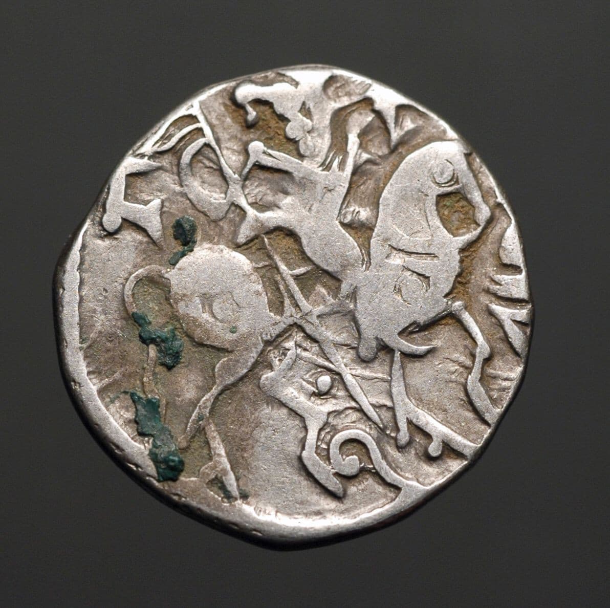 I14-51   Shahi Kings AR Drachm,   "Spalapati Deva"    Bull/Horseman.    Tye 7 2