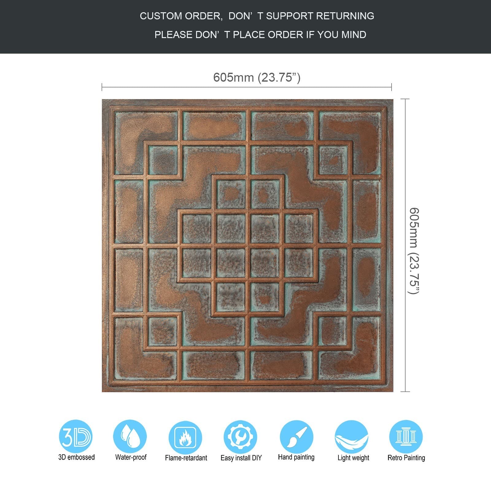 Drop in ceiling tile 3D Embossed wall panels PL82 Weather copper 10pcs/lot 5