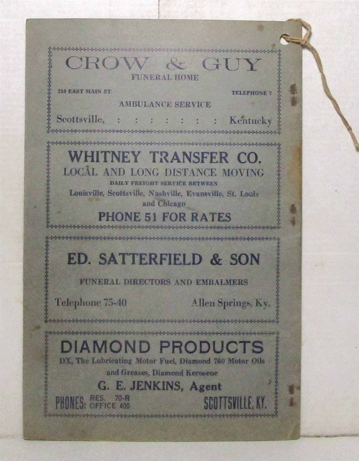 June 1933 Scottsville Kentucky telephone directory 2