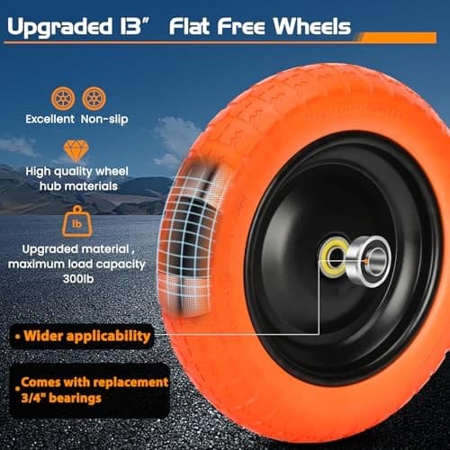 13" Flat Free Wheels Replacement for GOR Garden Cart Tires and 4 Orange 5