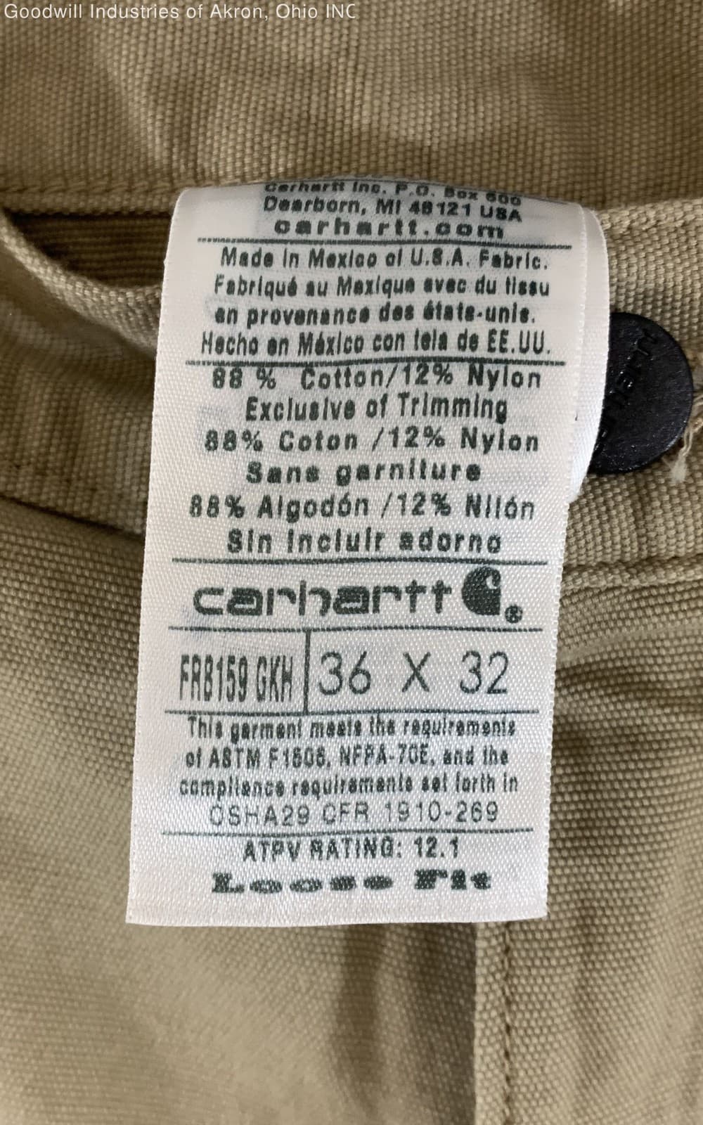 Carhartt NWT Khaki FRB159 FR Midweight Canvas Loose Fit Work Pants Mens 36x32 3