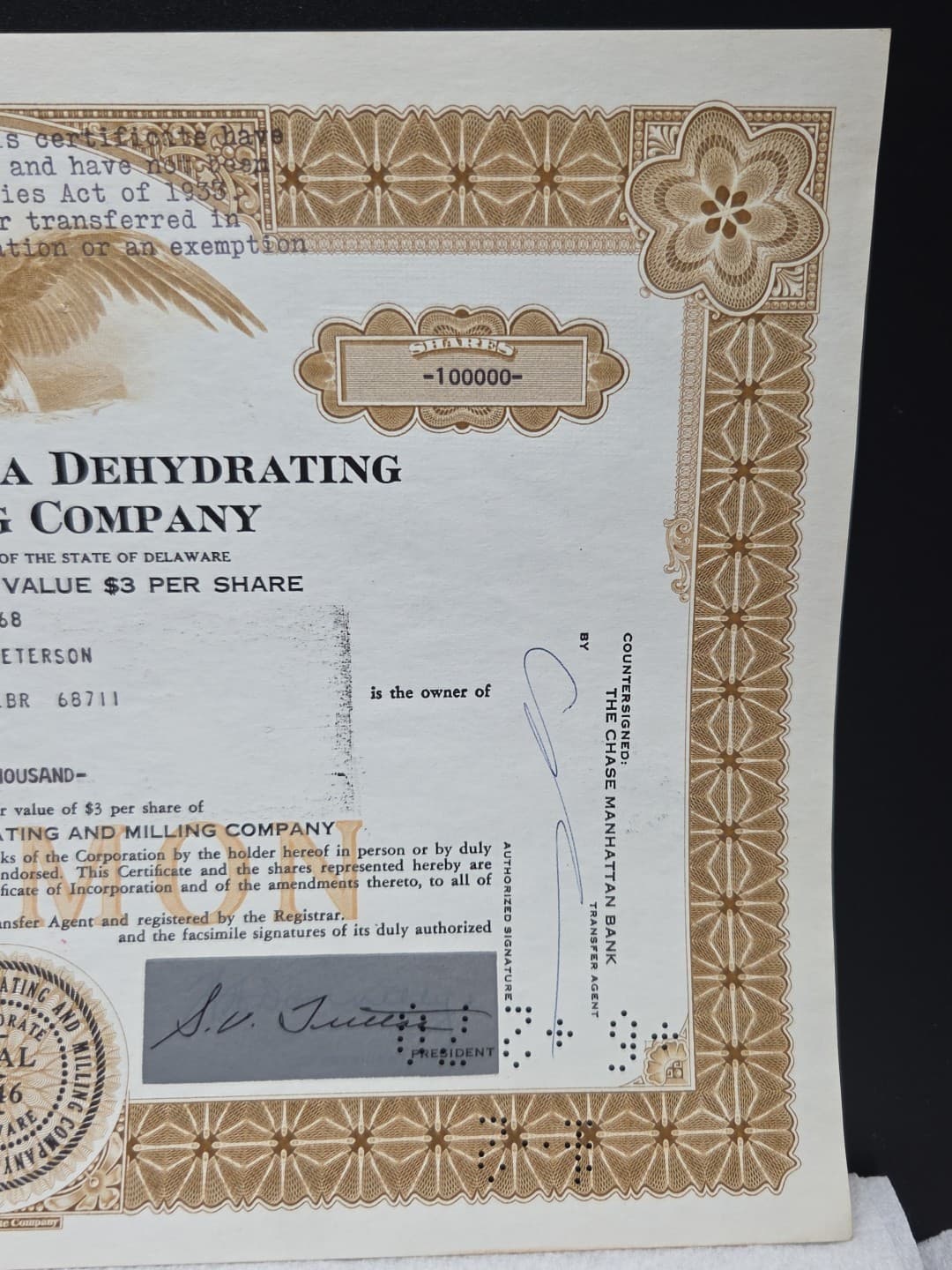 National Alfalfa Dehydrating And Milling Co. 100000 Stock Certificate  Shares 4