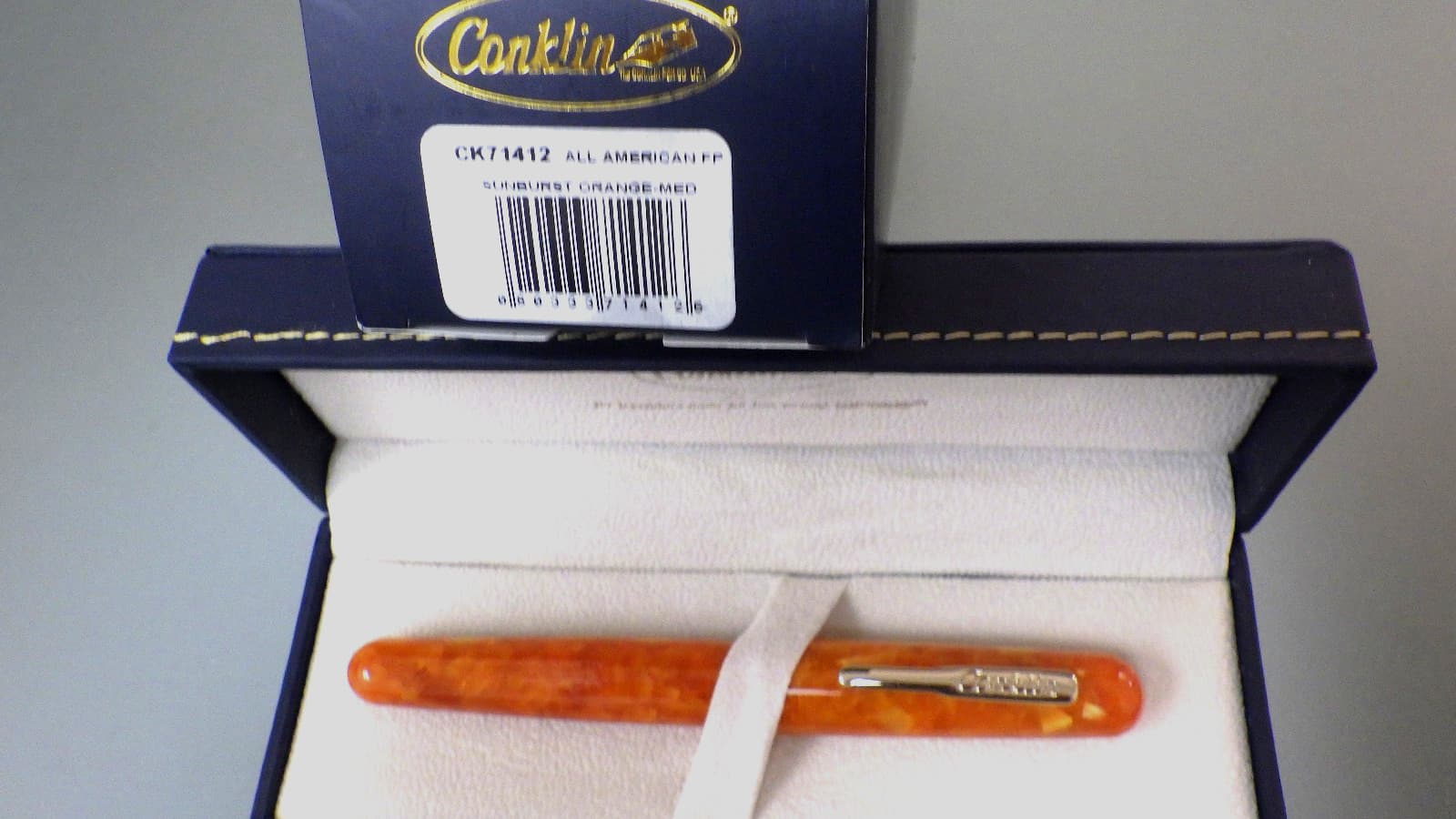 Conklin ALL AMERICAN Fountain Pen w/ BEXLEY 14K Gold Nib in Box *Sunburst Orange