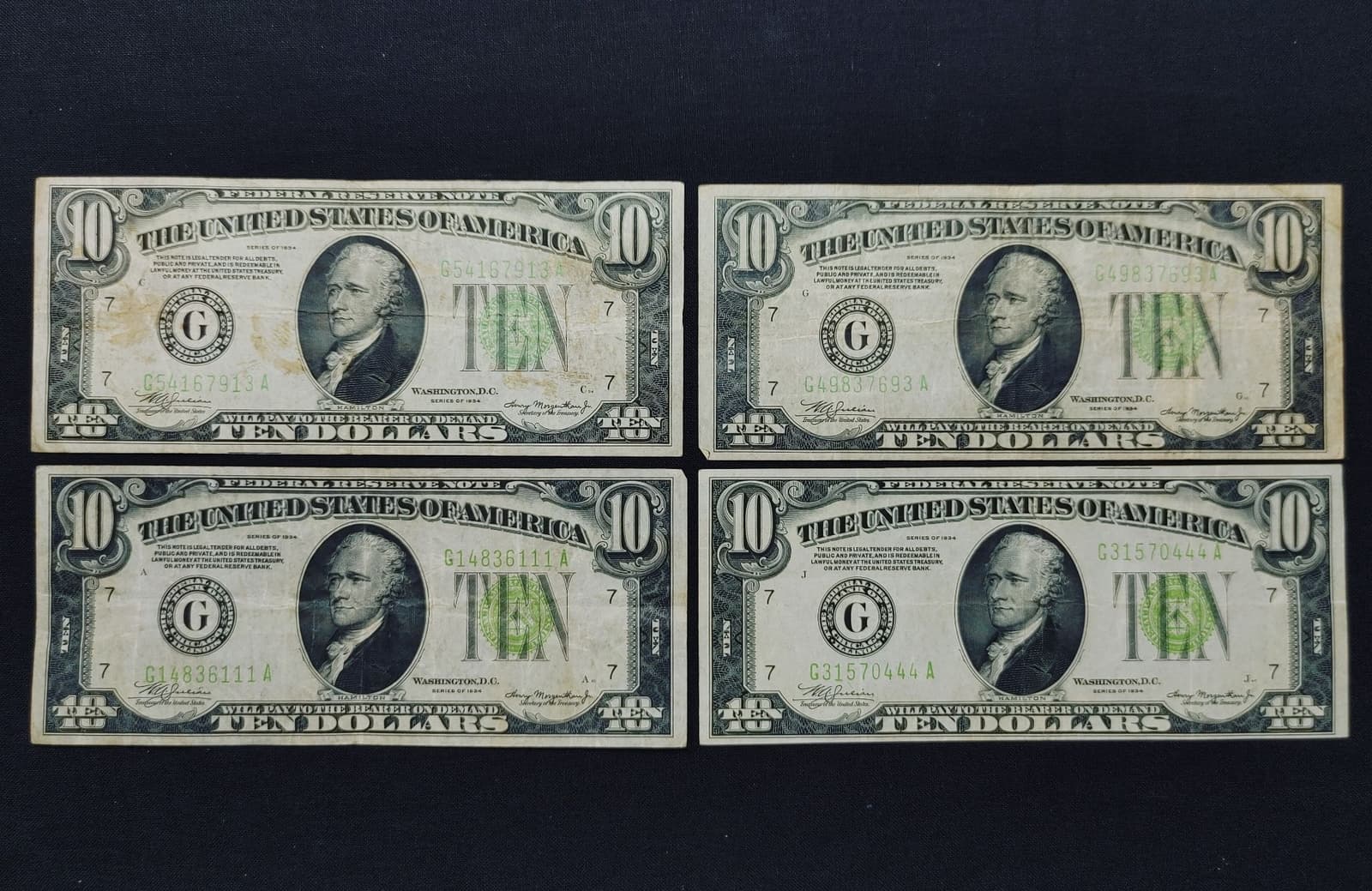 12x Series 1934 $10 Federal Reserve Notes inc 2 Choice Consecutive Serial #'s  4