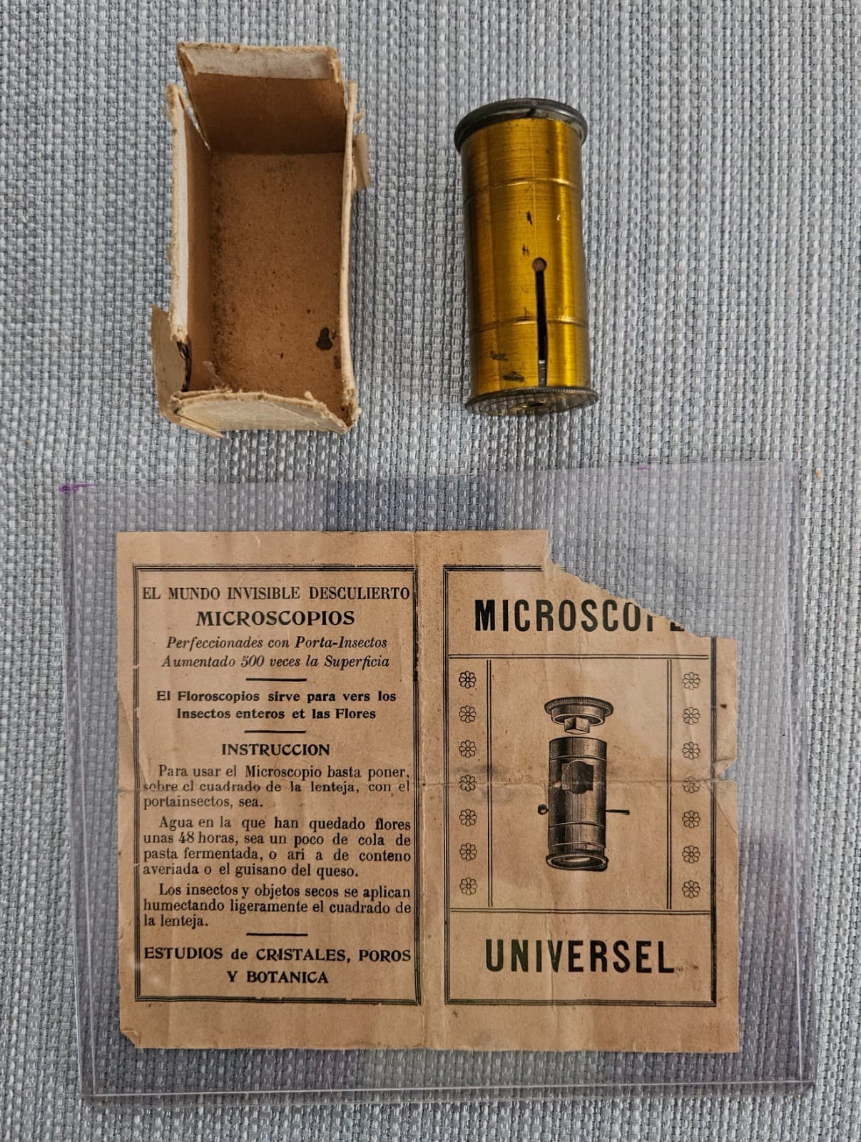 ANTIQUE BRASS FRENCH POCKET MICROSCOPE WITH INSTRUCTIONS