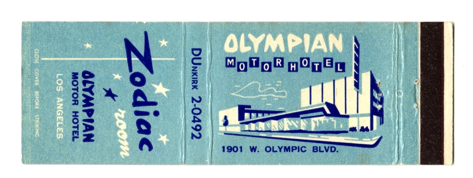 ZODIAC ROOM matchbook matchcover - OLYMPIAN HOTEL - LOS ANGELES, CALIFORNIA 2