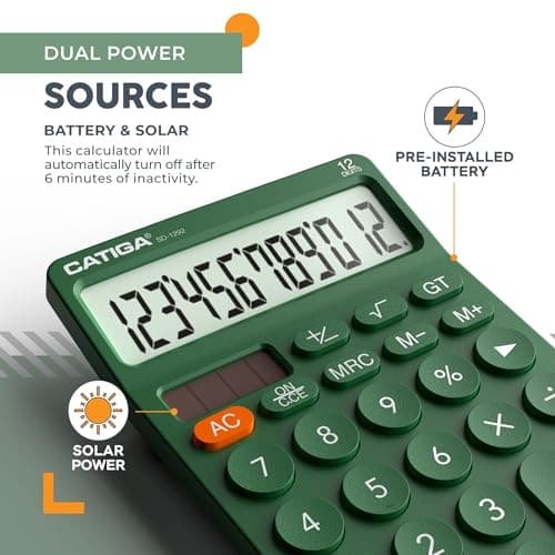  12 Digit Desktop Calculator with Large LCD Display, 4 Functions 6) Green 5