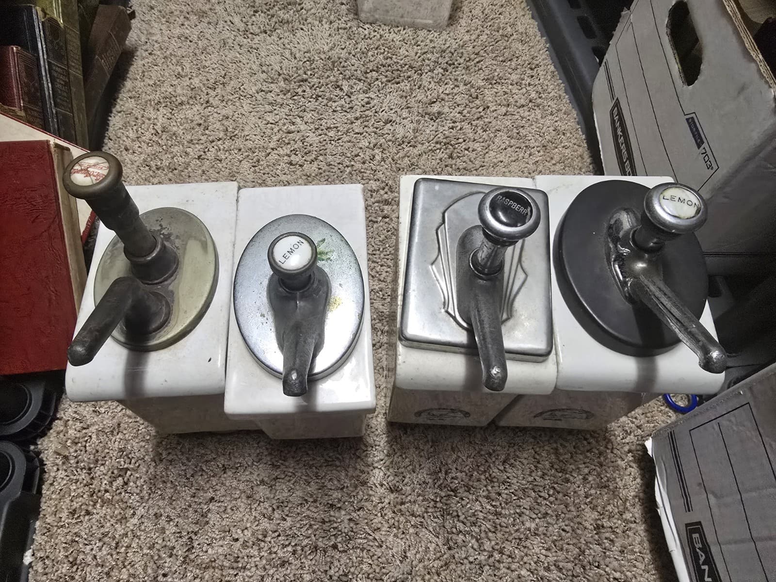 Lot Of 4 Vintage Porcelain Soda Fountain Pump Syrup Dispensers Dispenser White 2