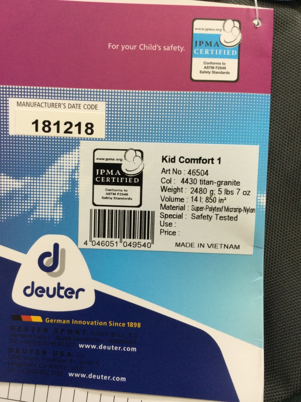 Deuter Kid Comfort 1 - Child Carrier Backpack for Hiking (Titan/Granite) 4